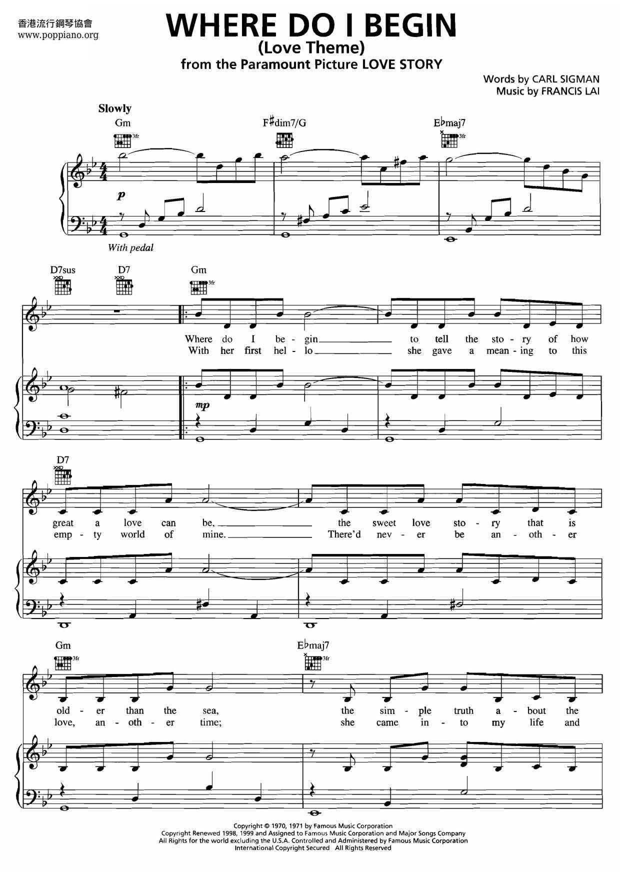 Where Do I Begin Piano Sheet Music