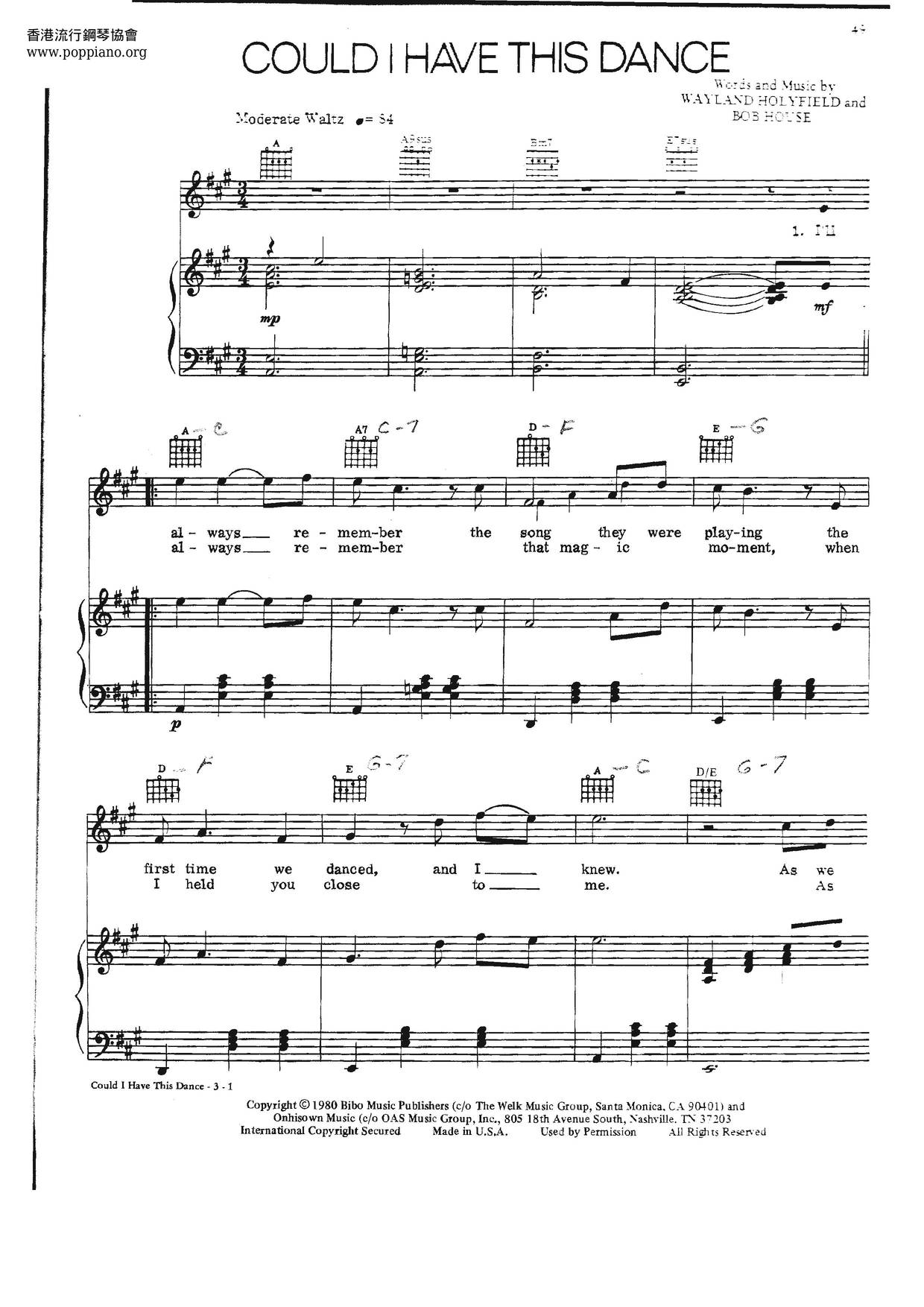 Could I Have This Dance Score