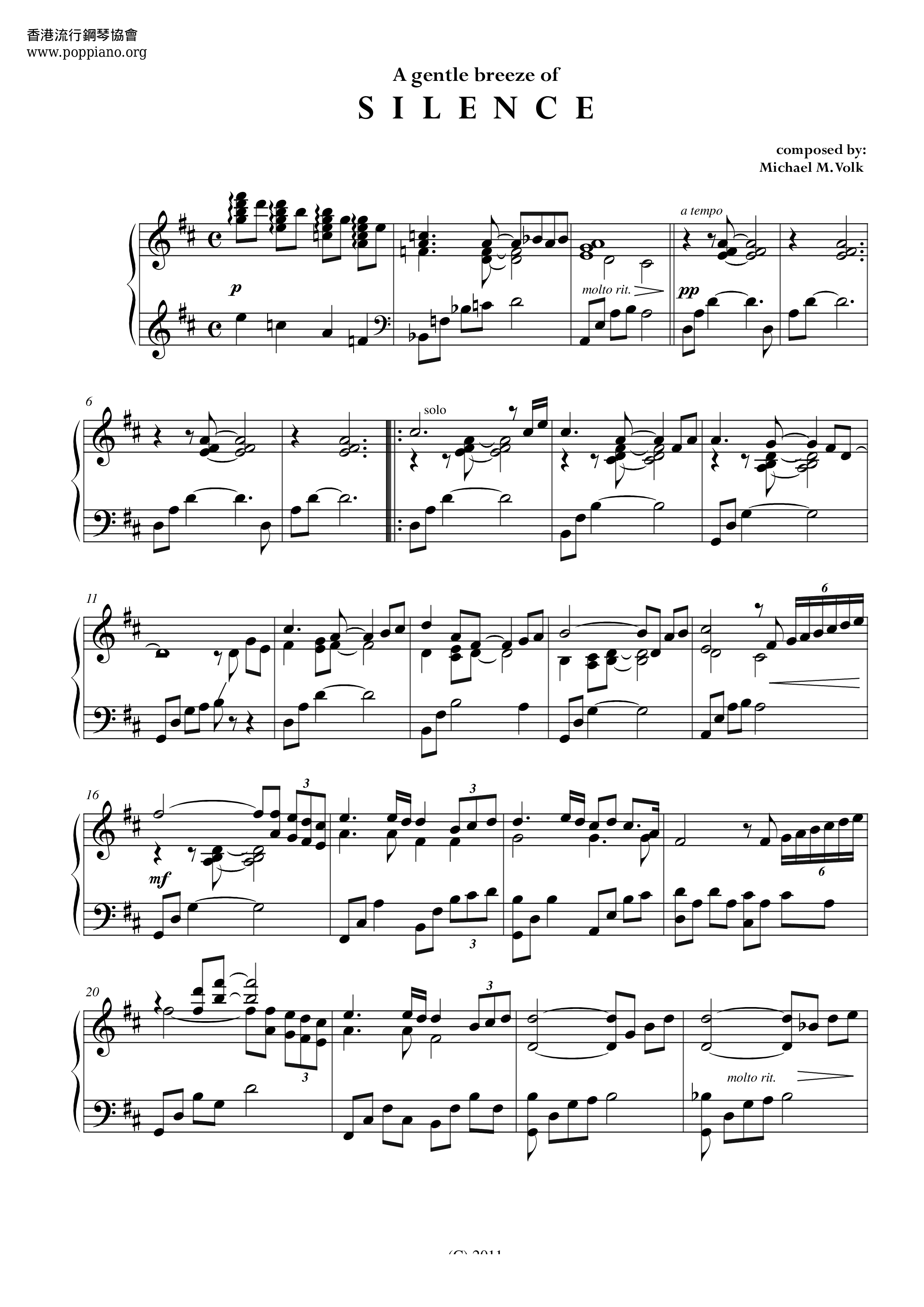 A Gentle Breeze Of Silence Score