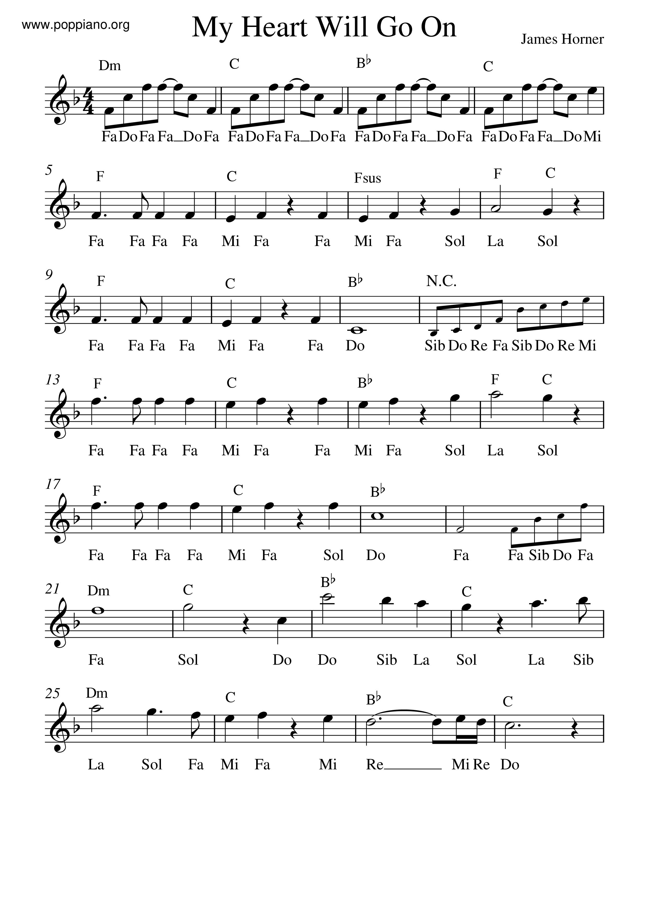 Celine Dion My Heart Will Go On Violin Score pdf Free Score Download
