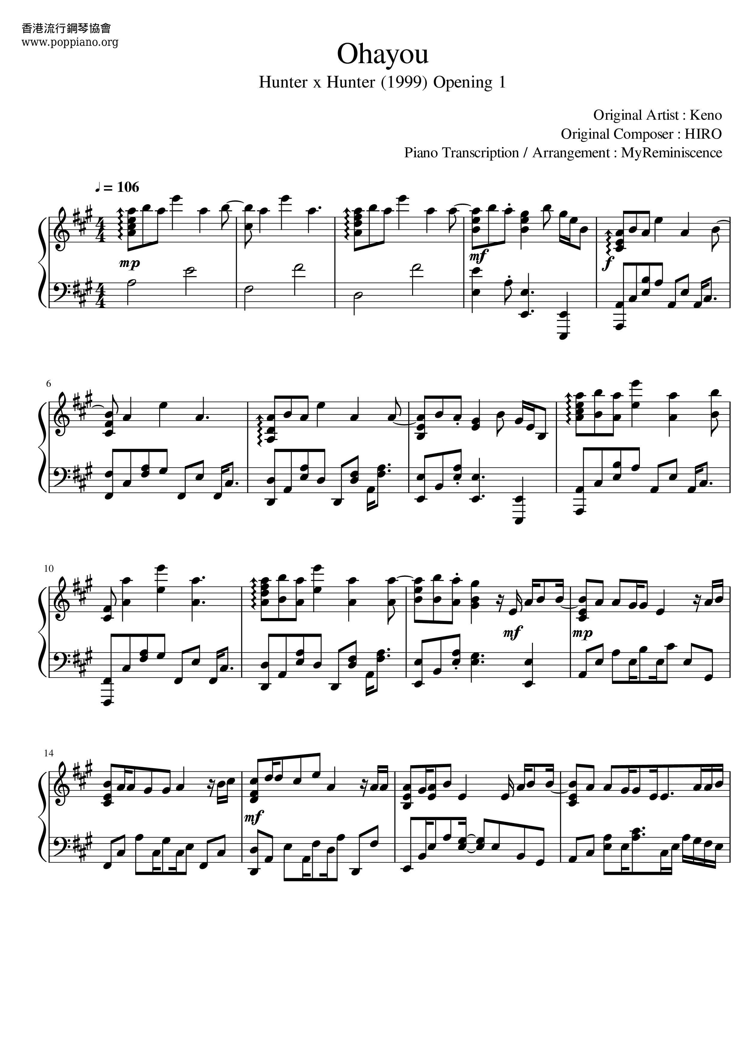 Hunter X Hunter Opening 1 - Ohayou Score