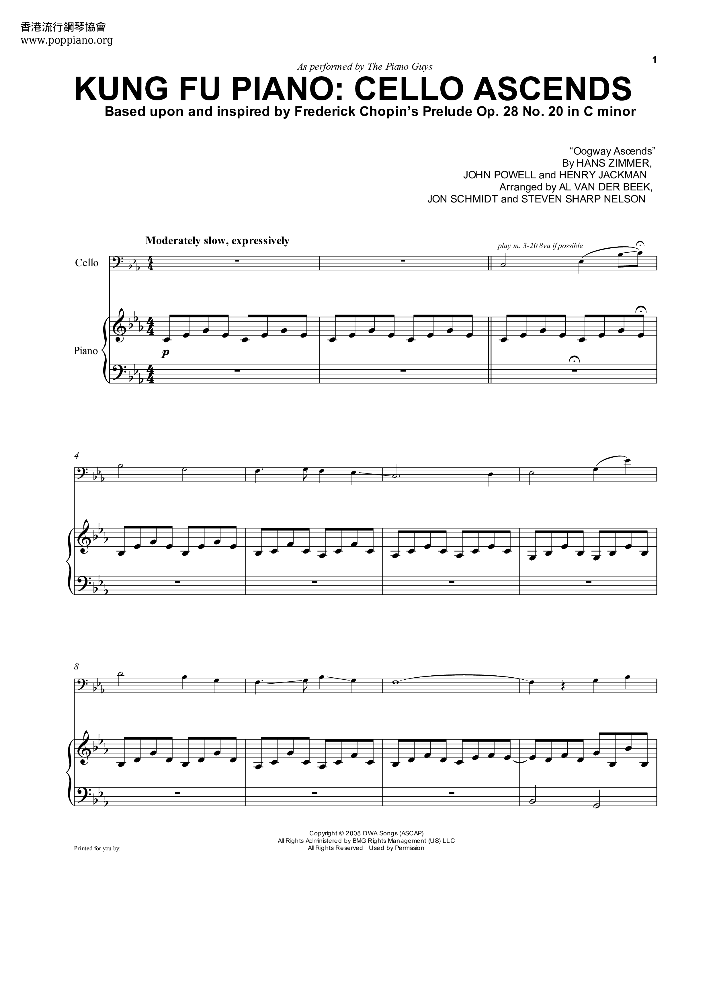 Kung Fu Piano: Cello Ascends Score