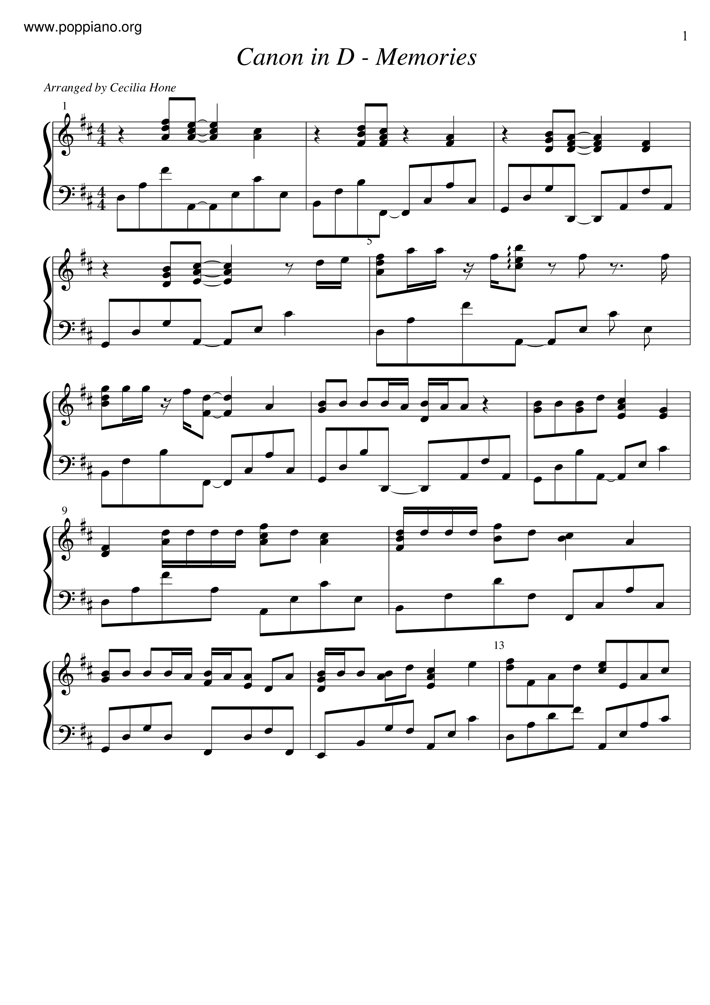 Memories / Canon In D Score