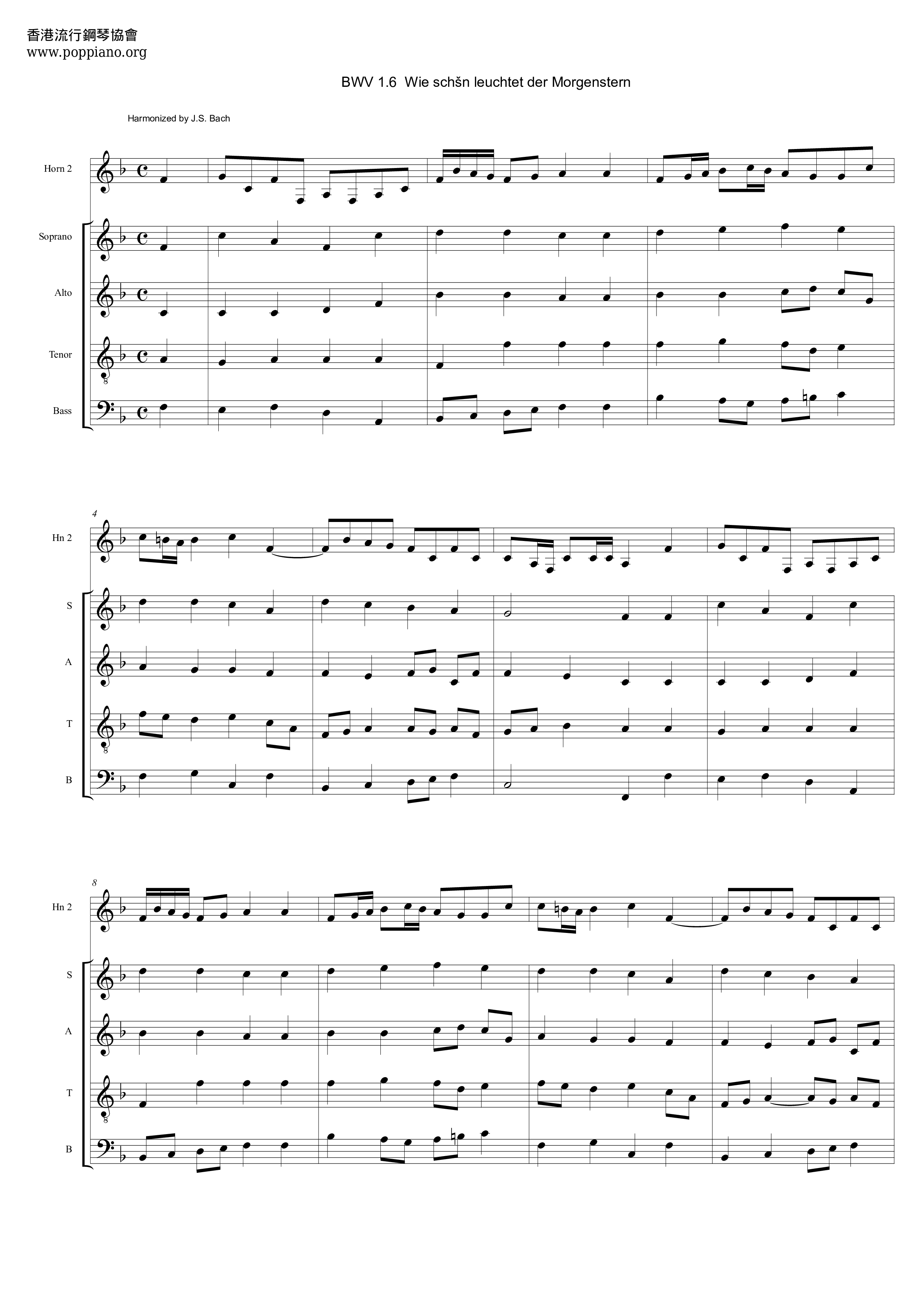 BWV 1.6  Wie Schšn Leuchtet Der Morgenstern Score