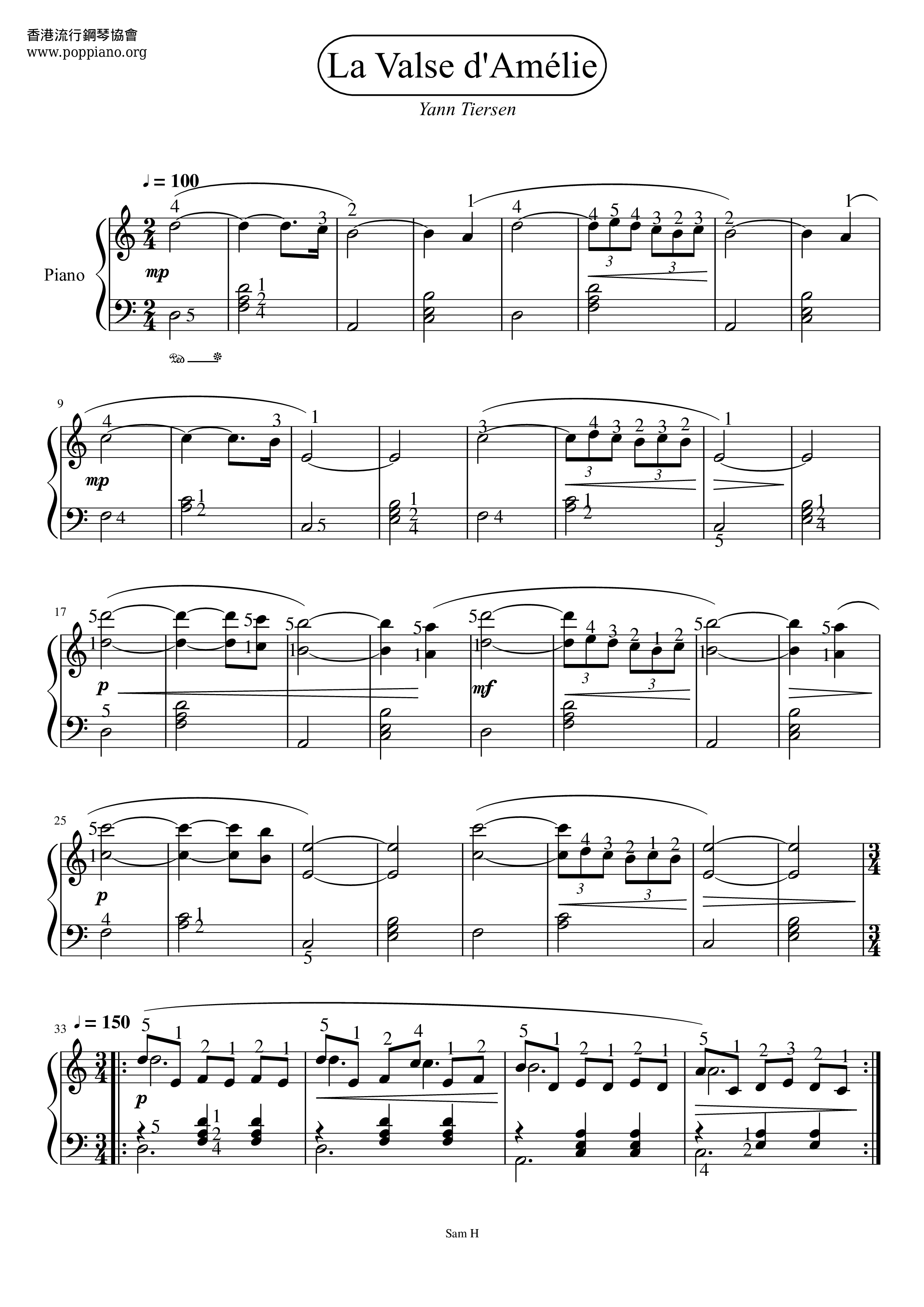 La Valse D'Amélie琴譜