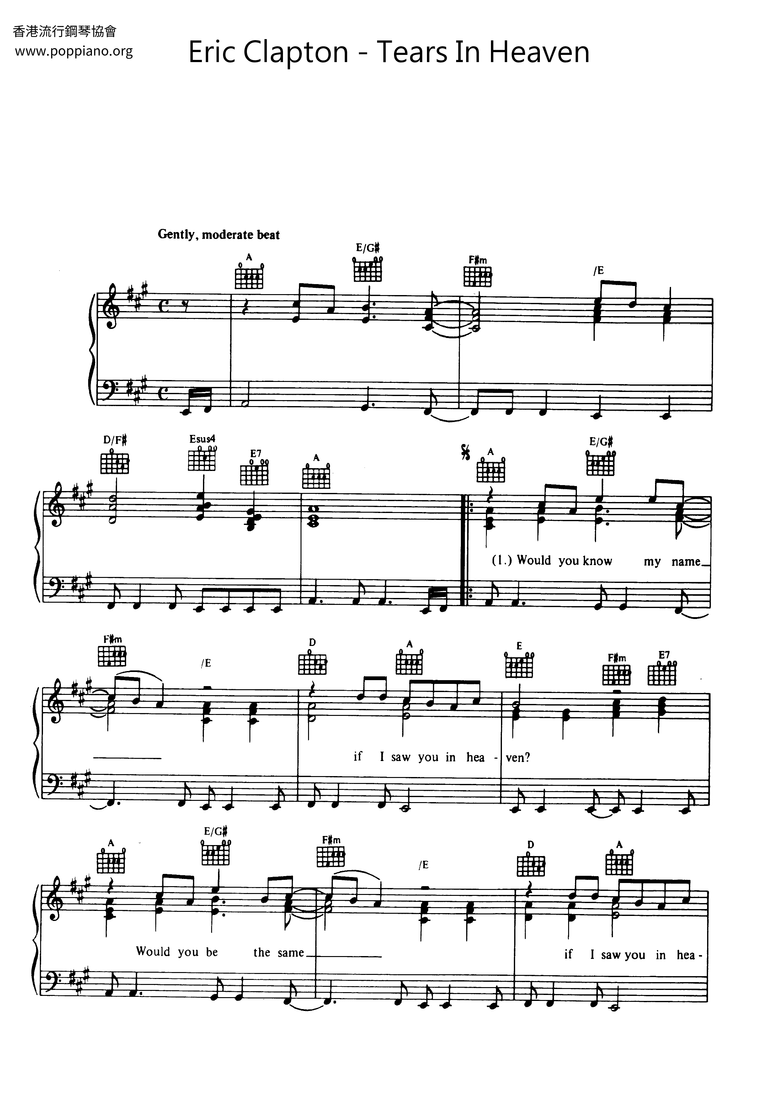 Tears In Heaven Score