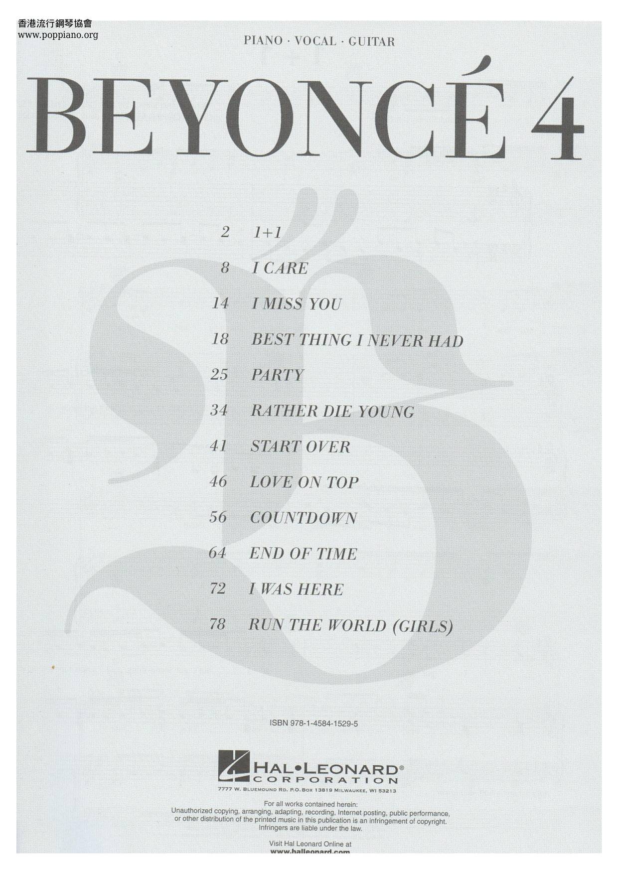 Beyonce Songbook 89 Pages琴譜