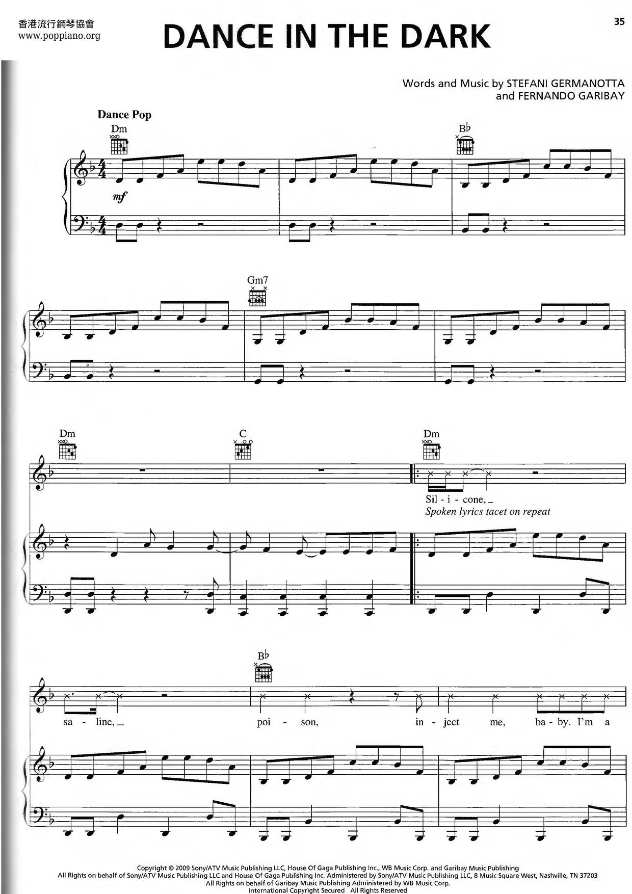 Dance In The Dark Score