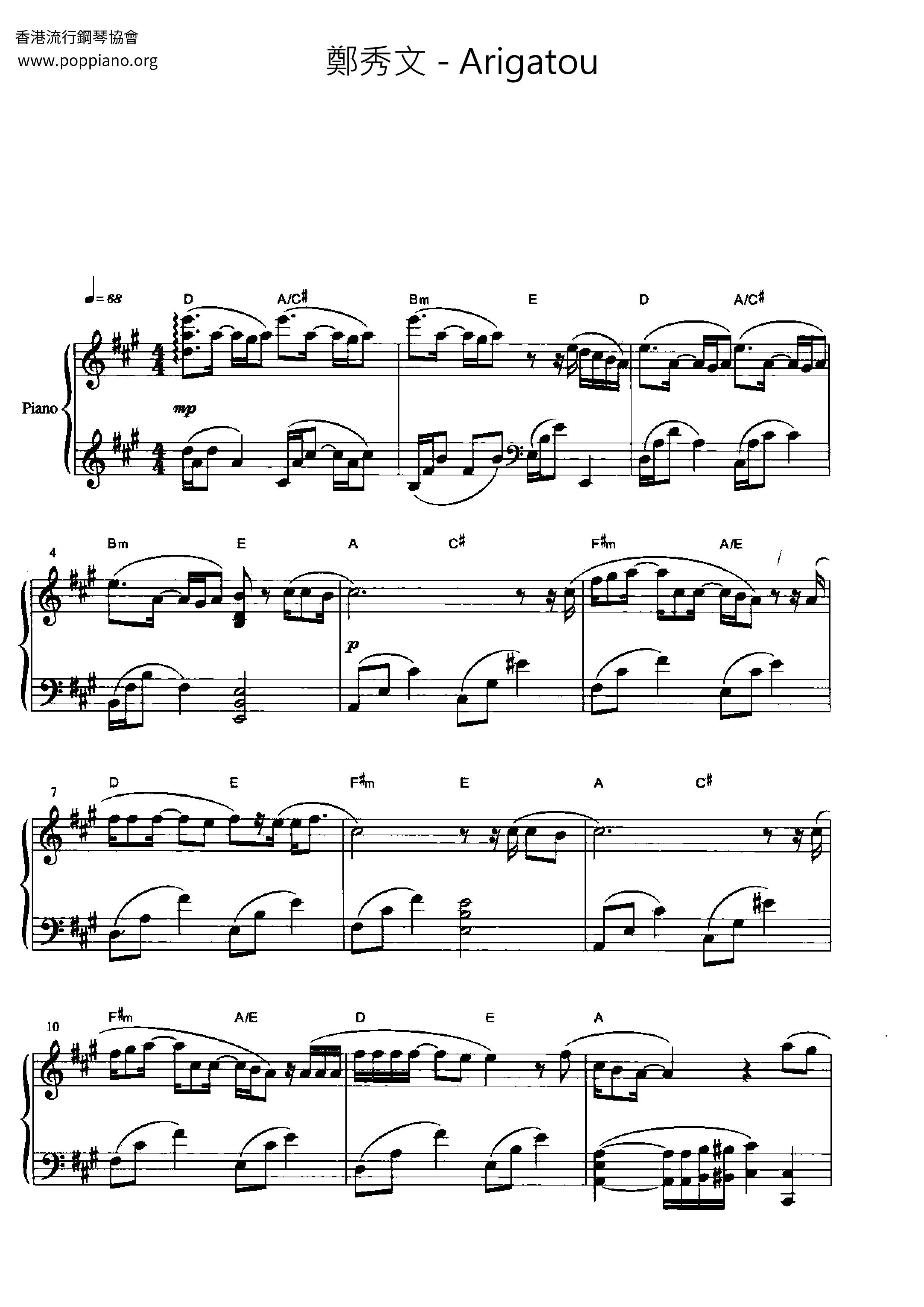 Arigatouピアノ譜