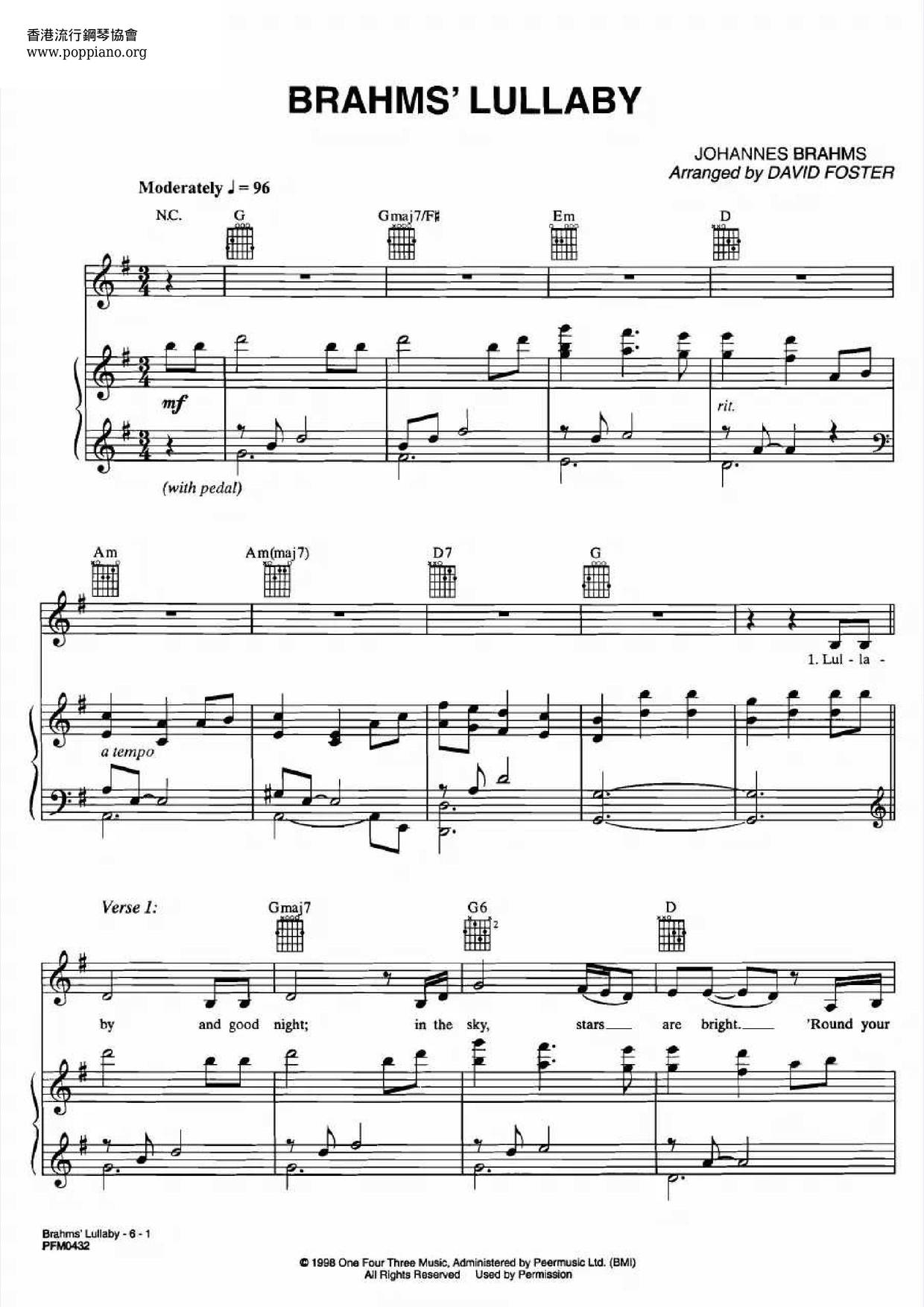 Brahms' Lullaby Score