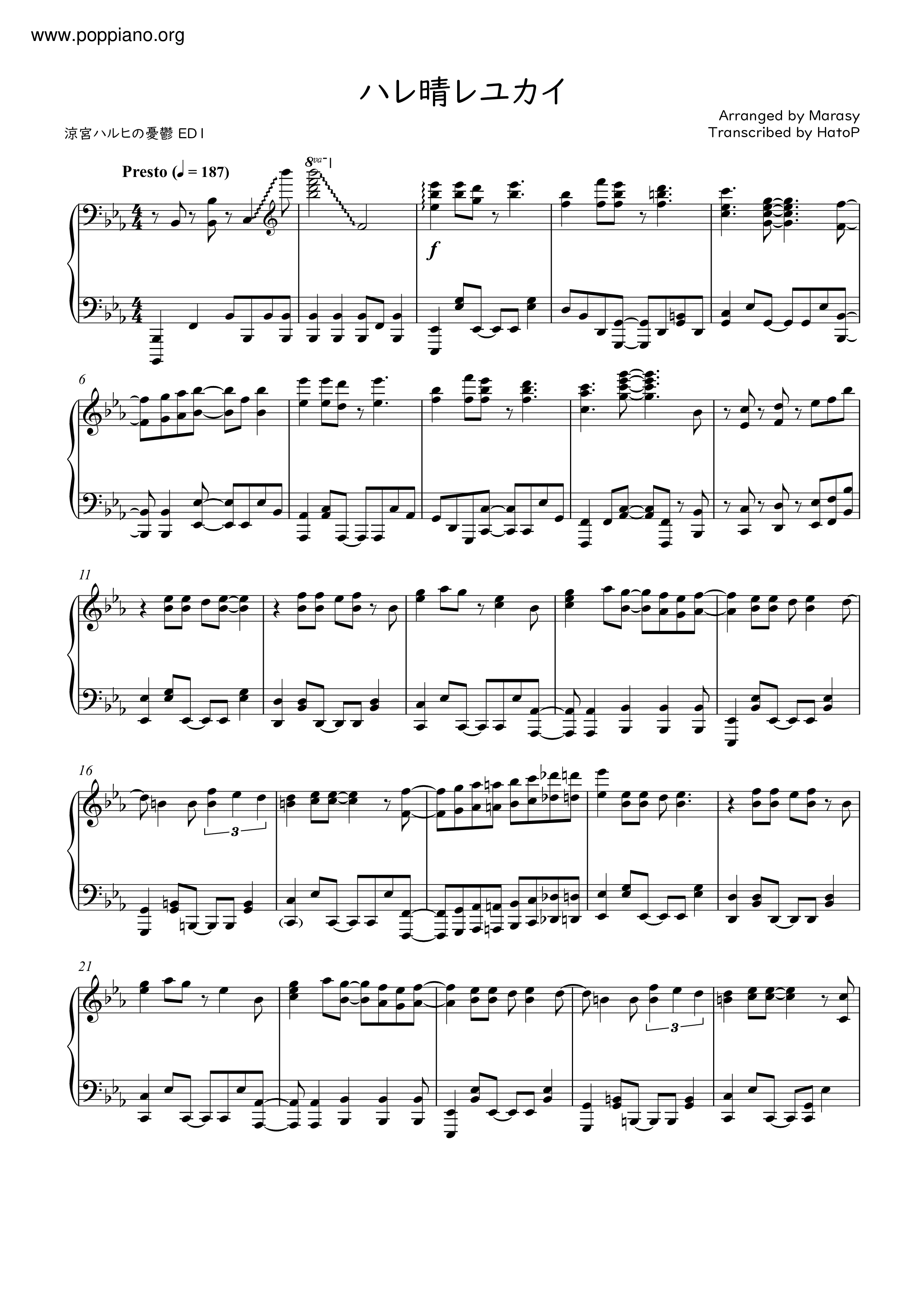 The Melancholy Of Haruhi Suzumiya-Hare Hare Yukai Score