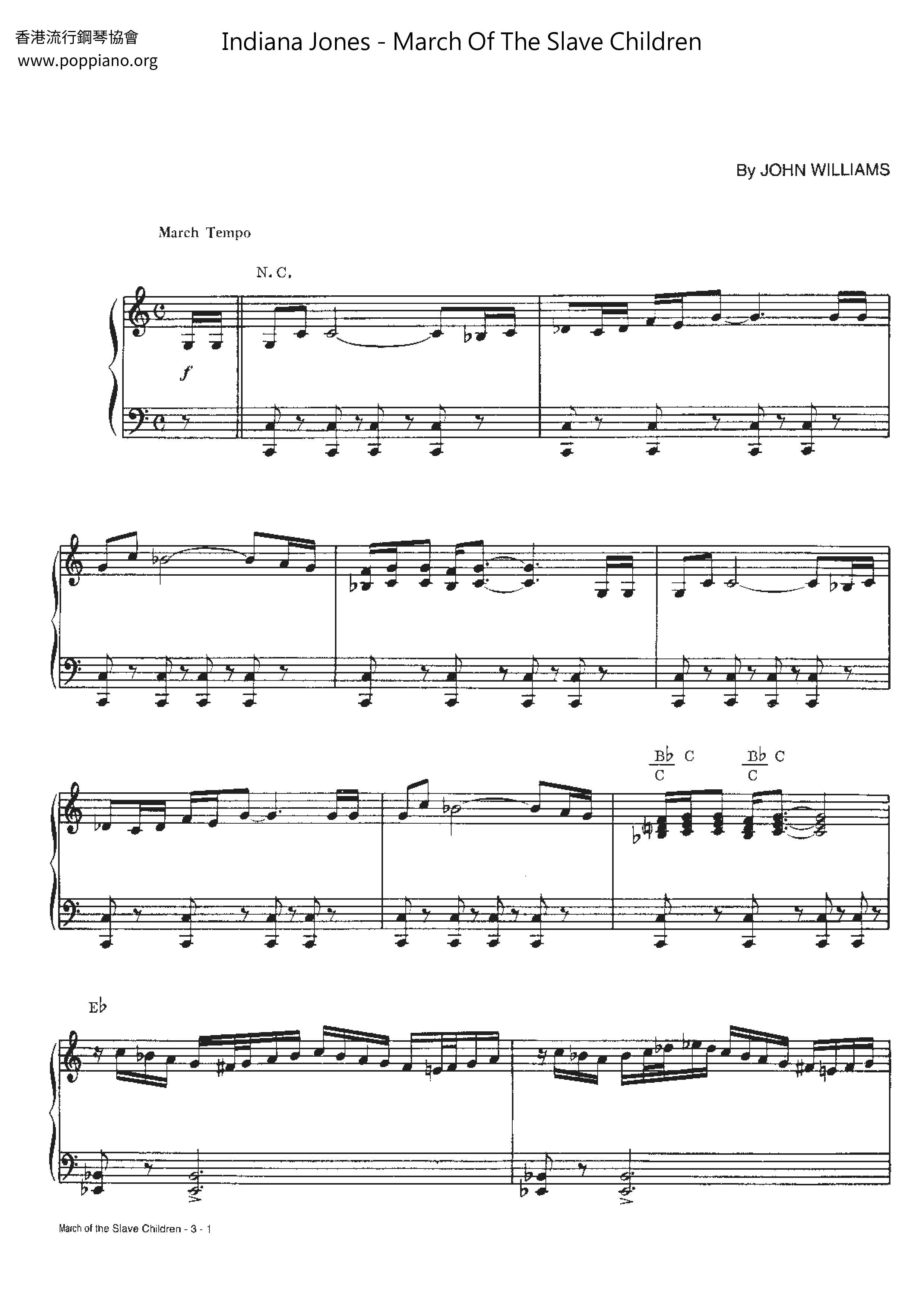 Indiana Jones - March Of The Slave Children Score