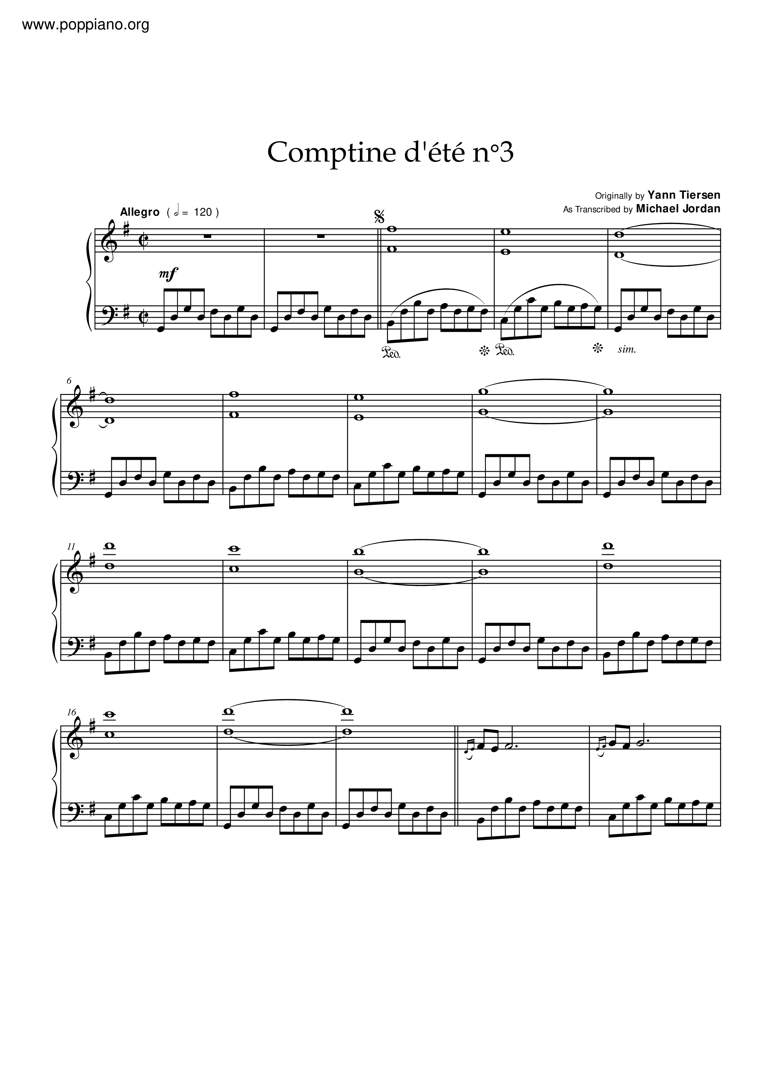 Comptine D'été No.3 Score