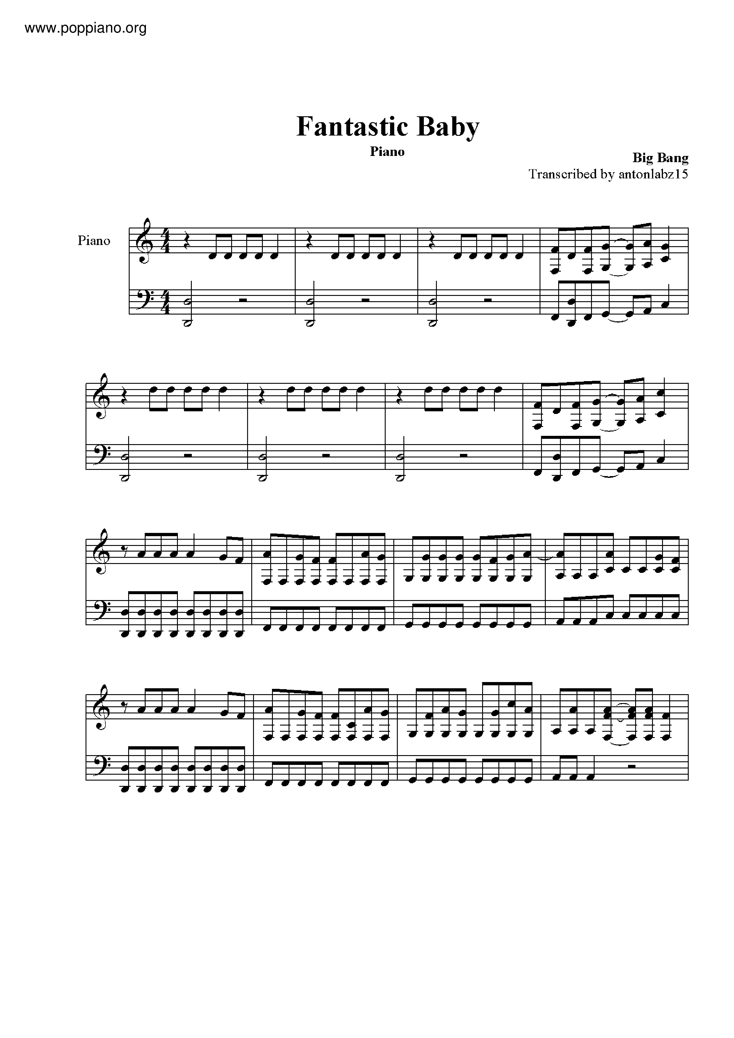 ☆Big Bang - Fantastic Baby ピアノ譜pdf- 香港ポップピアノ