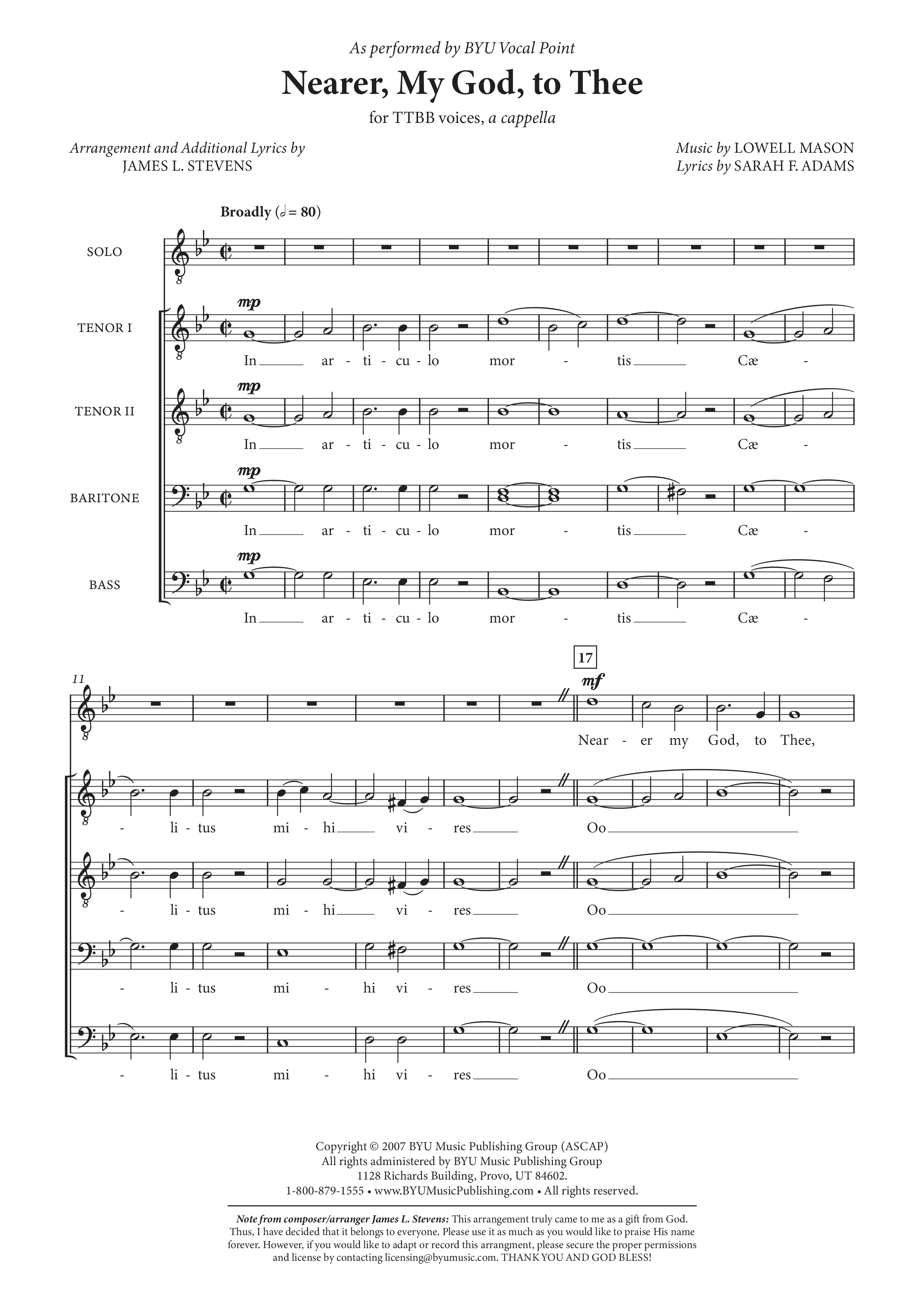 Nearer, My God, To Thee Close To The Lord Score