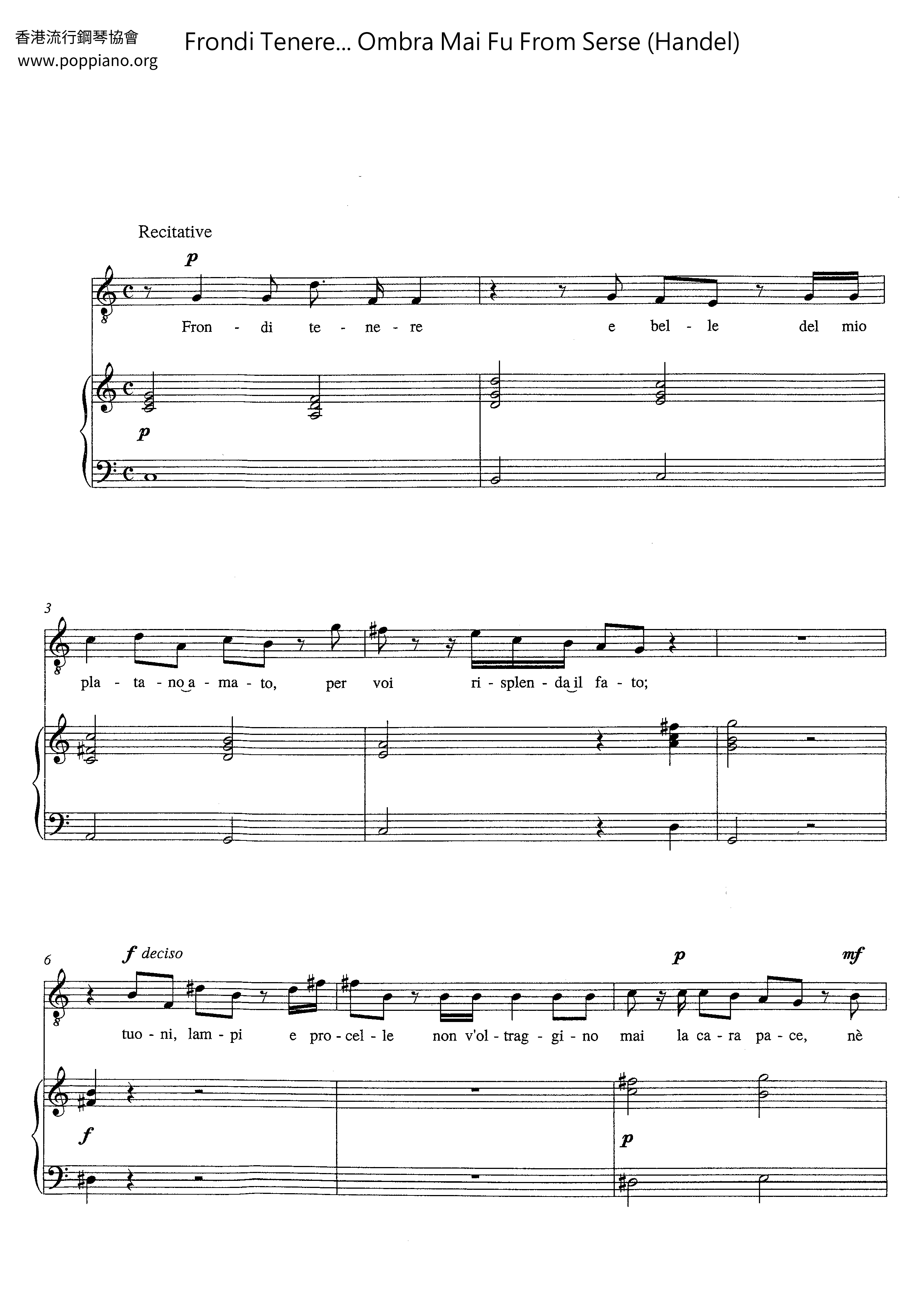 Frondi Tenere... Ombra Mai Fu From Serse (Handel)琴譜