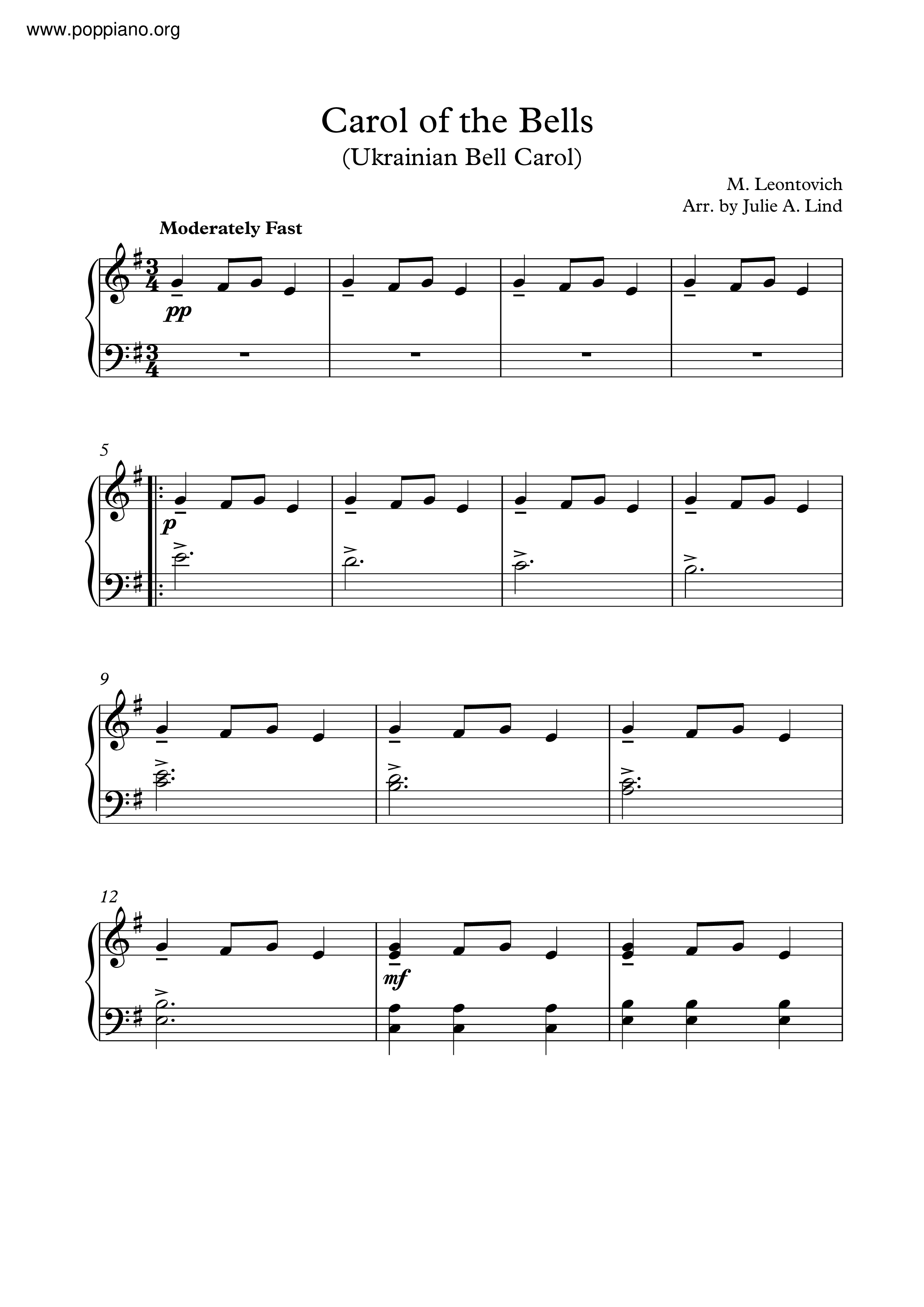 Carol Of The Bells Score