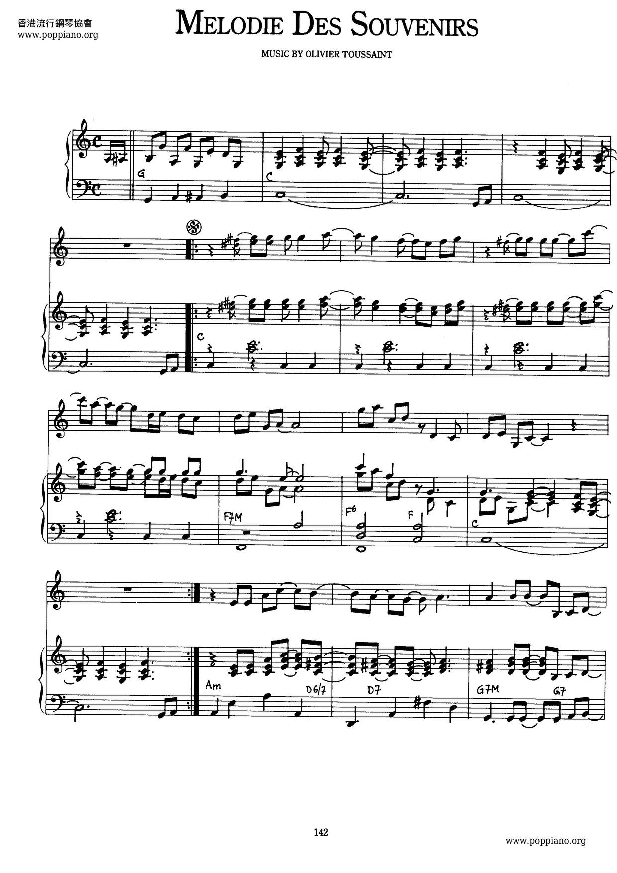 Melodie Des Souvenirs Score