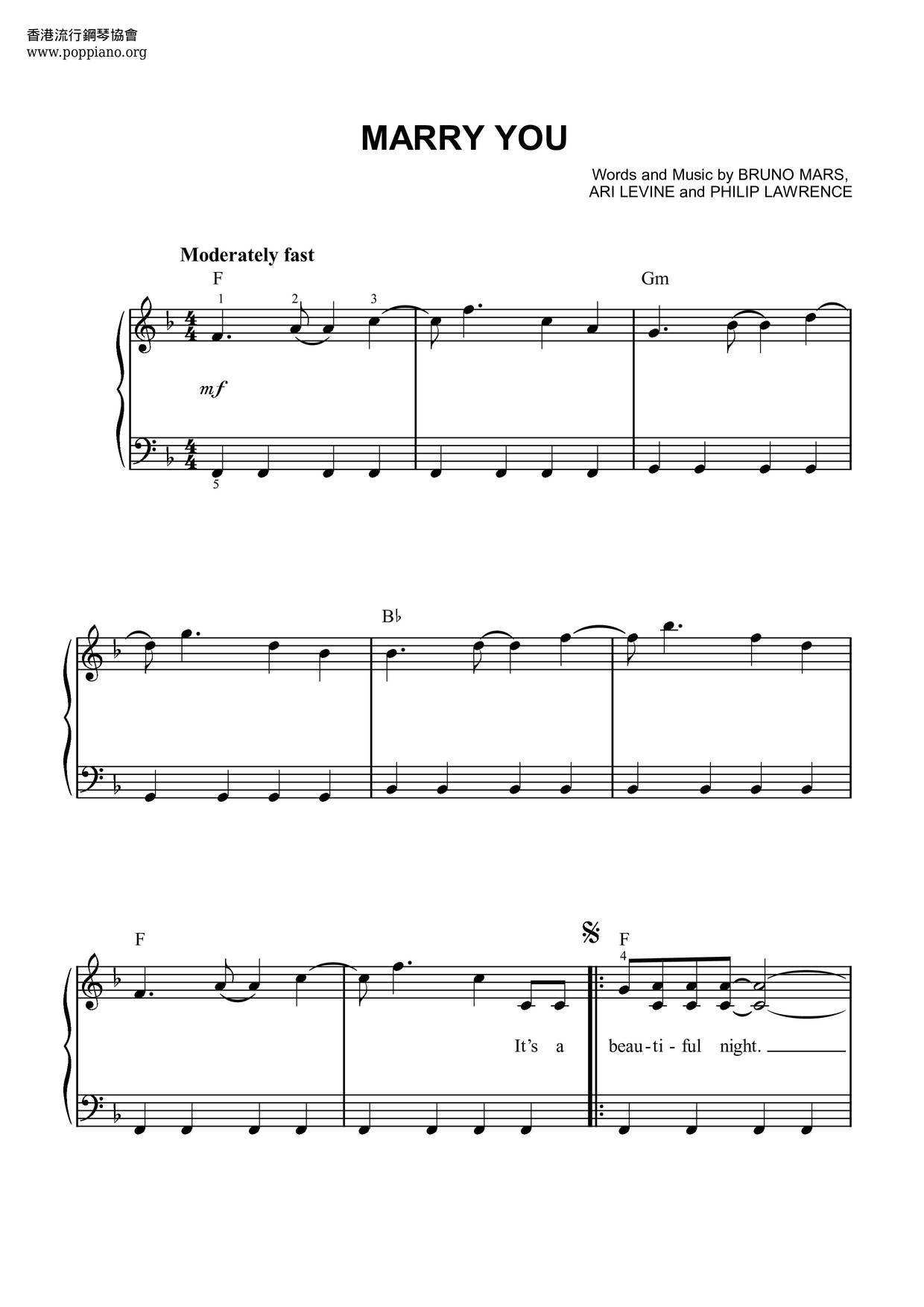 Bruno MarsMarry You Sheet Music pdf, Free Score Download ★
