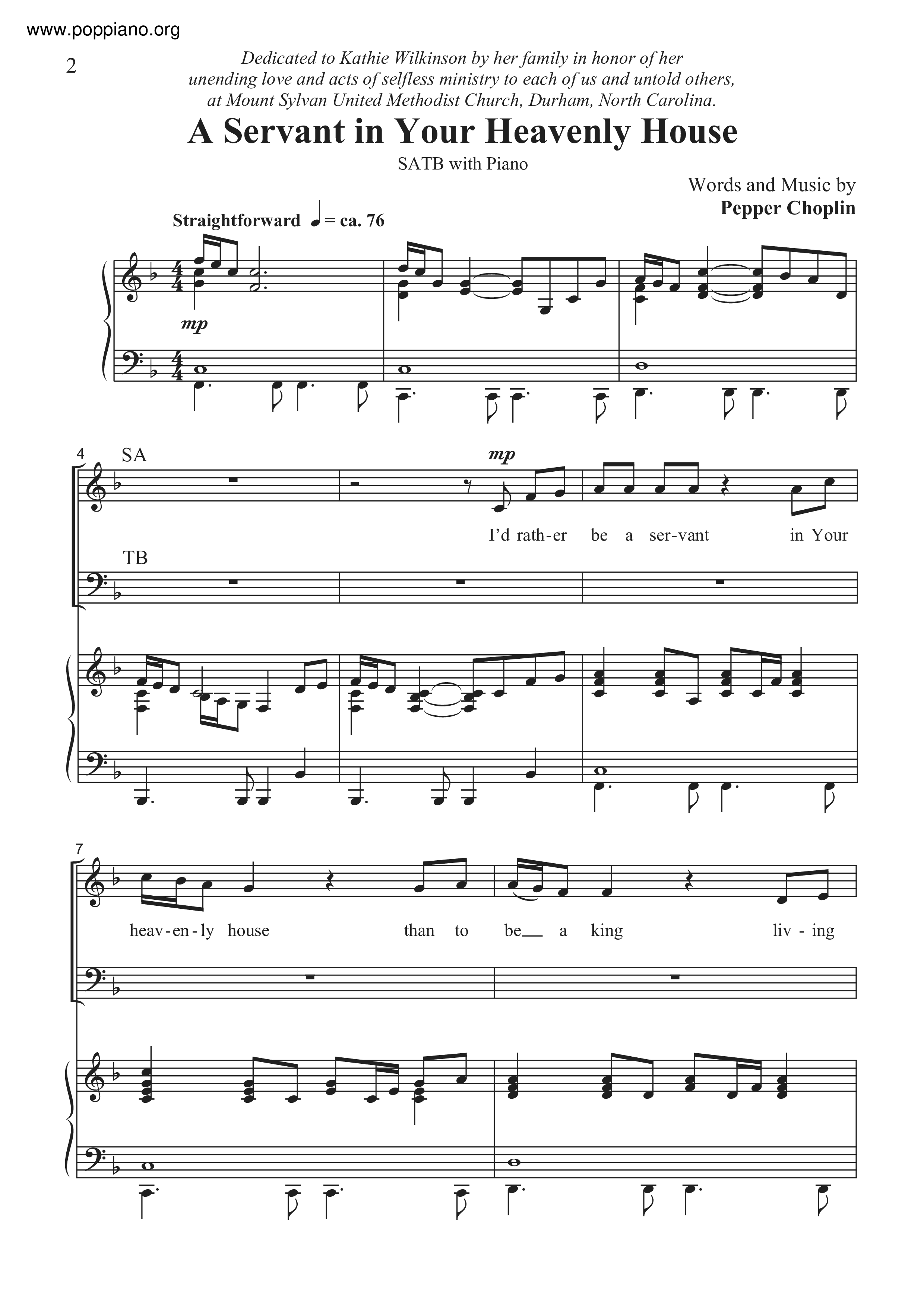 A Servant In Your Heavenly House Score