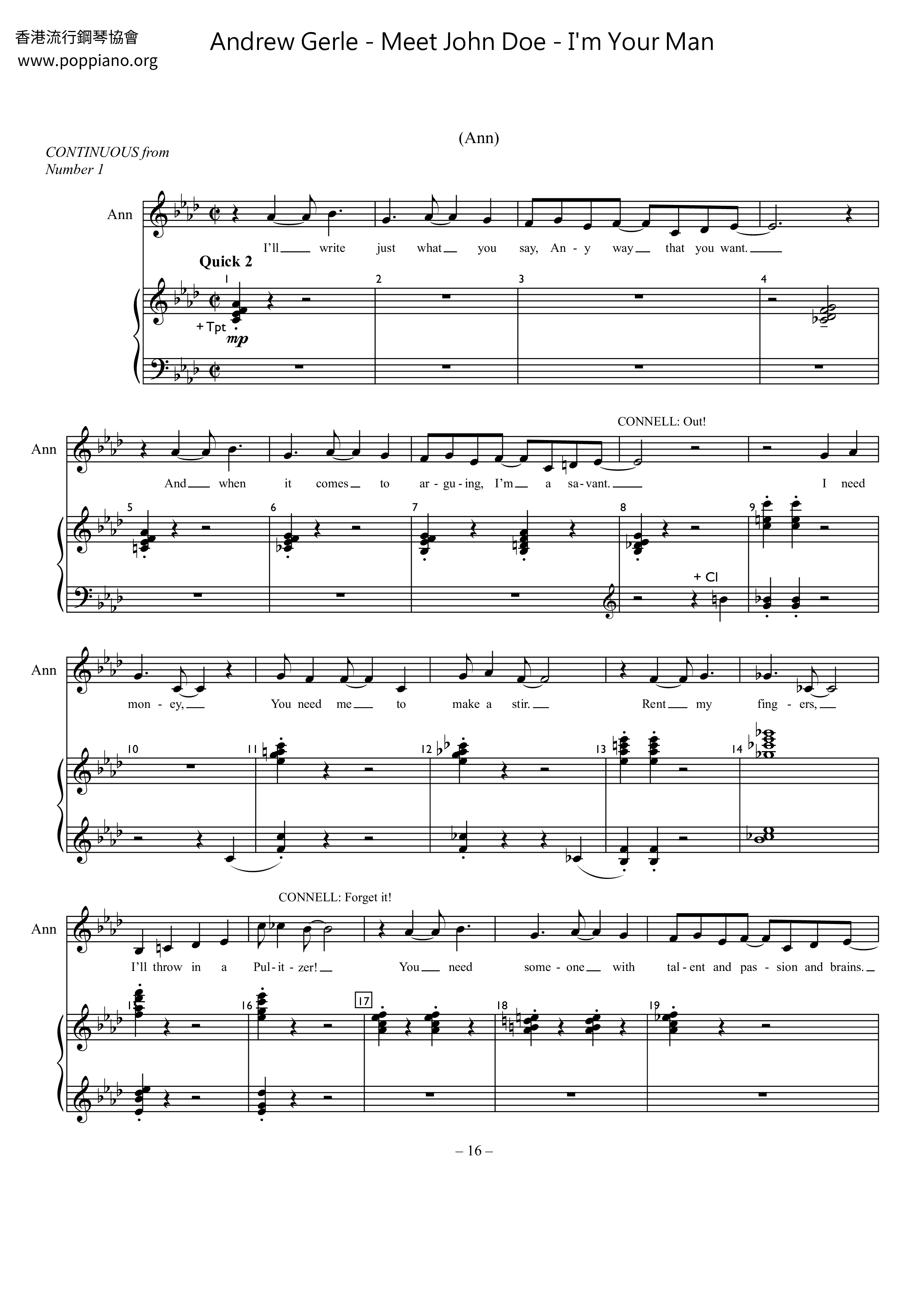 Andrew gerle meet john doe i m your man sheet music pdf free score