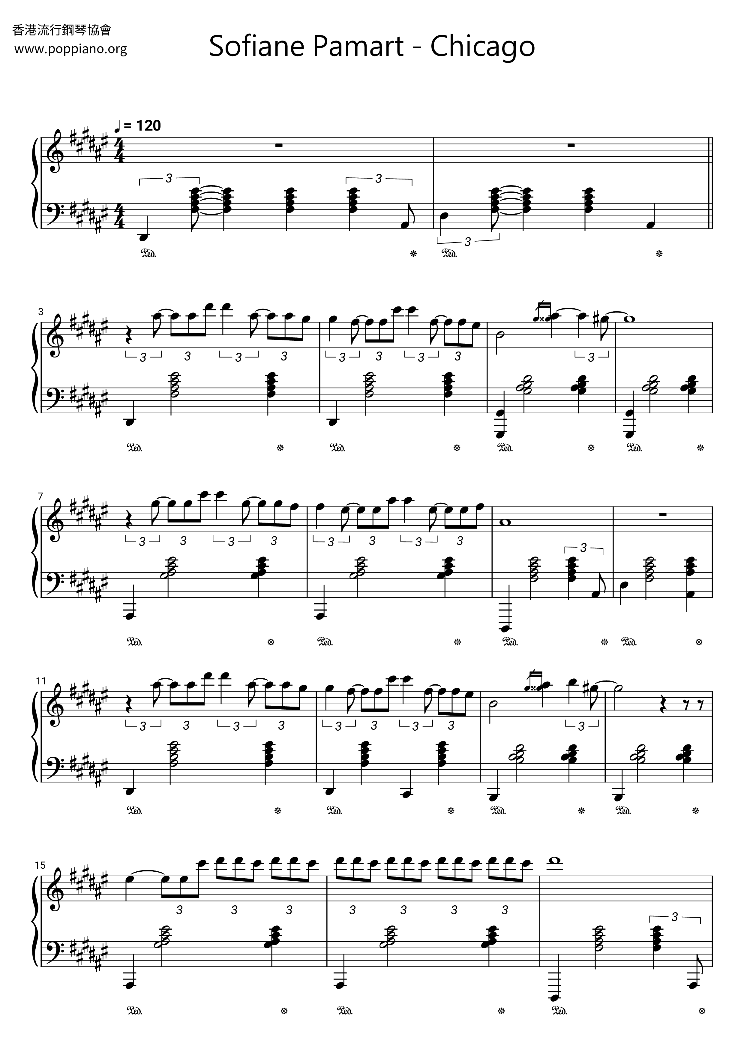 Sofiane PamartChicago 琴譜pdf香港流行鋼琴協會琴譜下載 ★