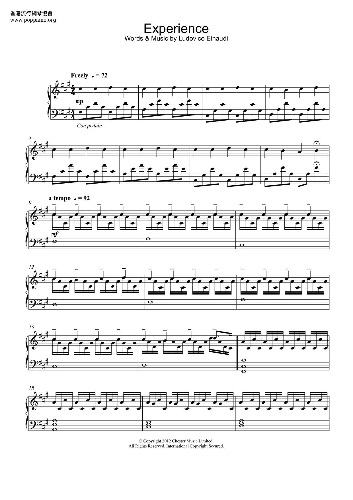 ☆ Ludovico Einaudi-Experience Sheet Music pdf, - Free Score Download ☆