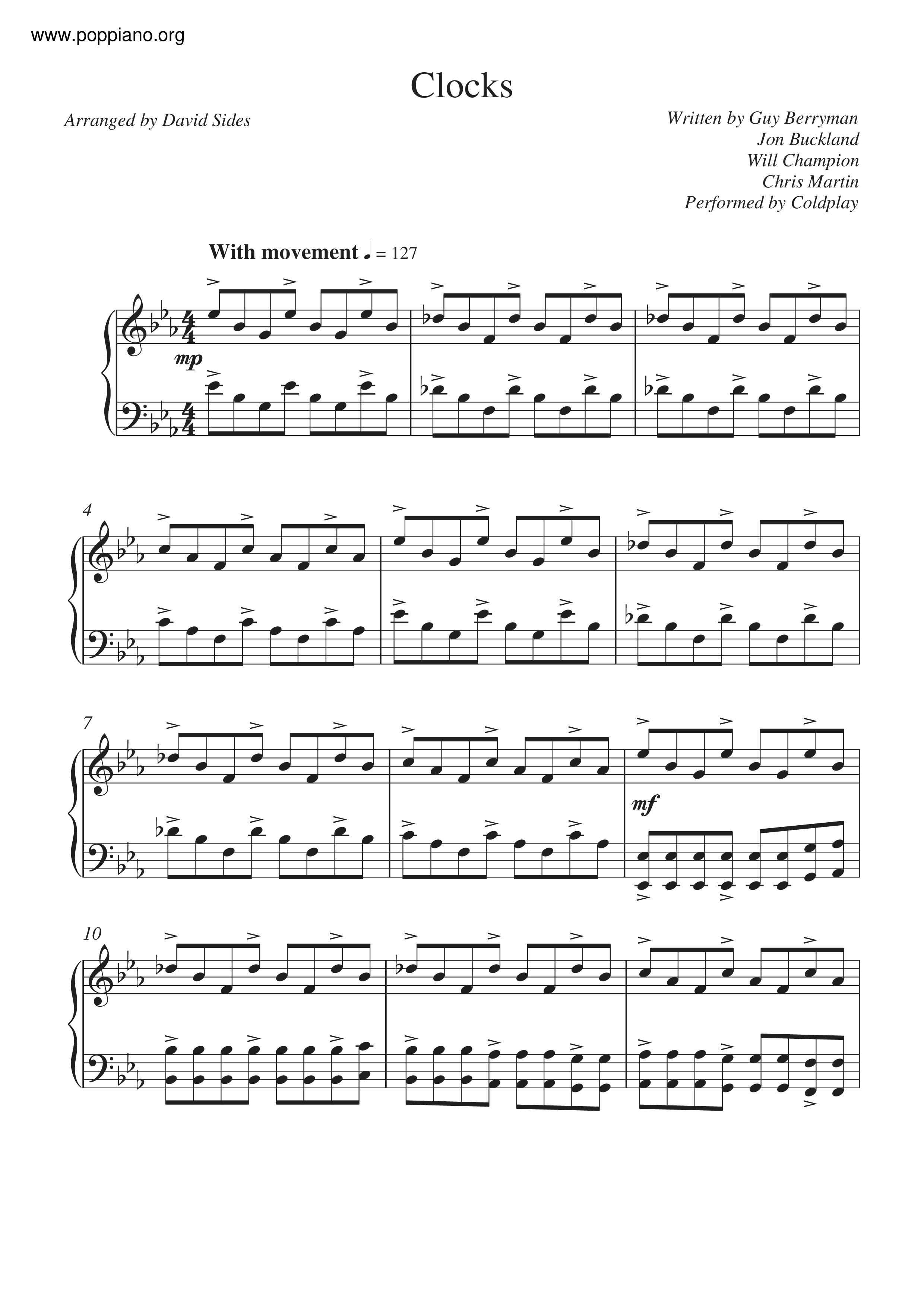 Coldplay Clocks Sheet Music Pdf Free Score Download 