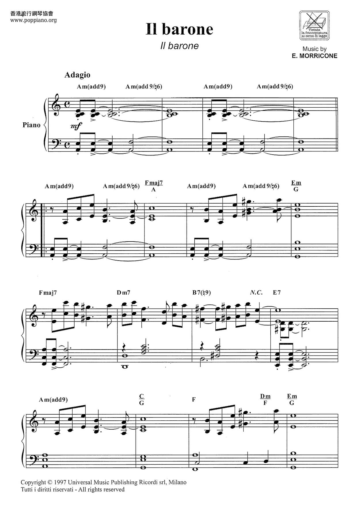 The Best Of Ennio Morricone Volume 3ピアノ譜