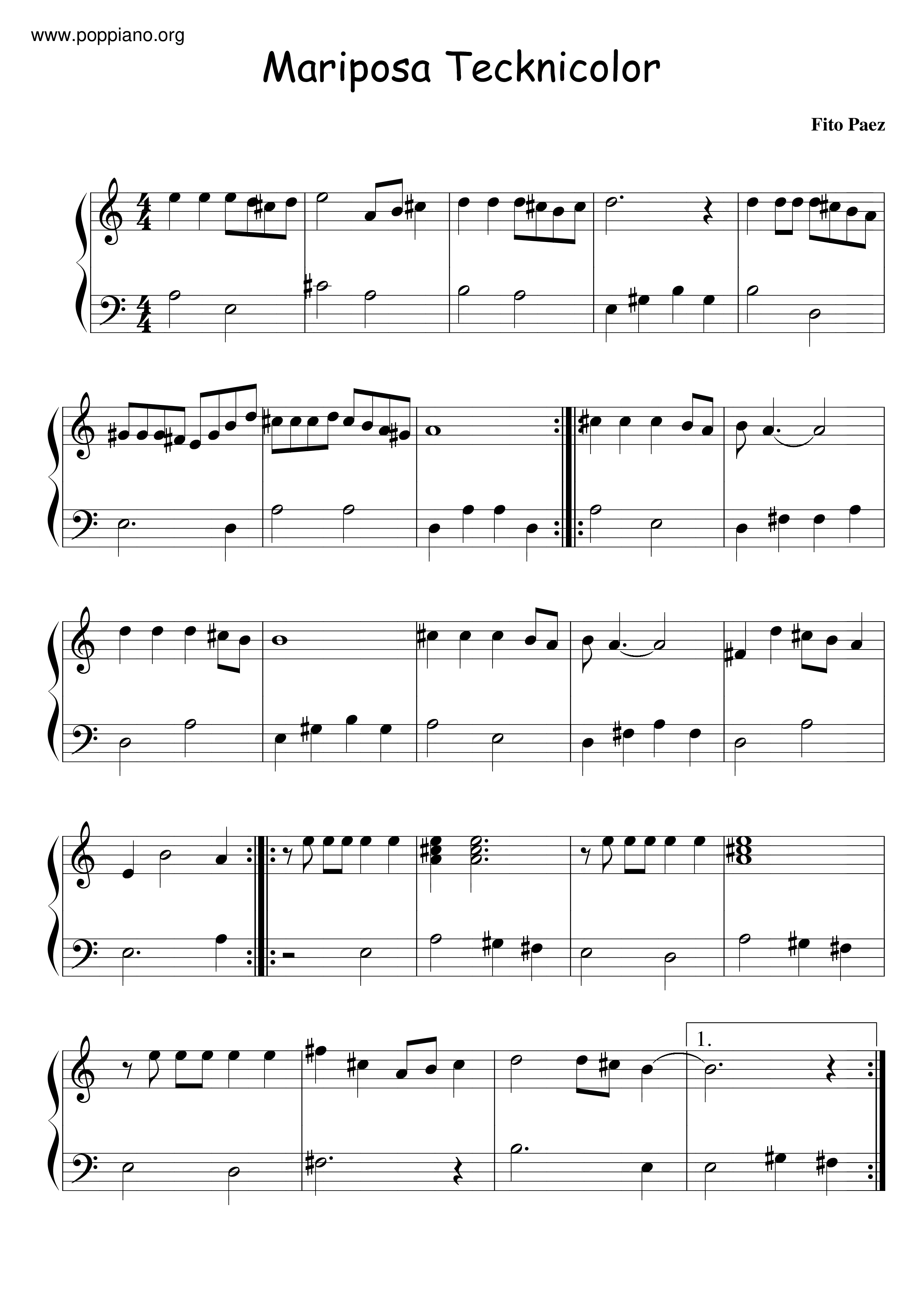 Mariposa Tecknicolorピアノ譜