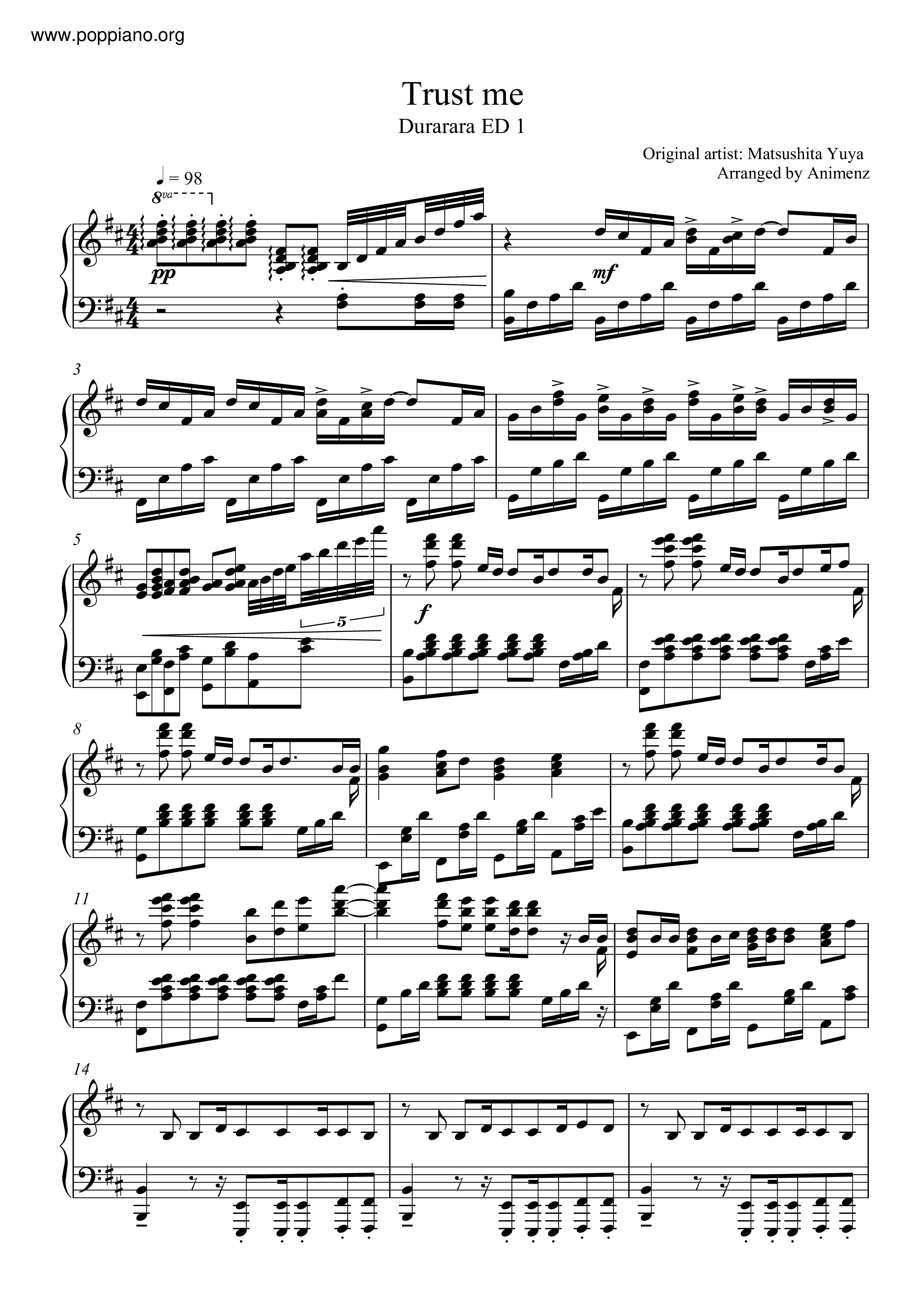 Durarara - Trust Me Score
