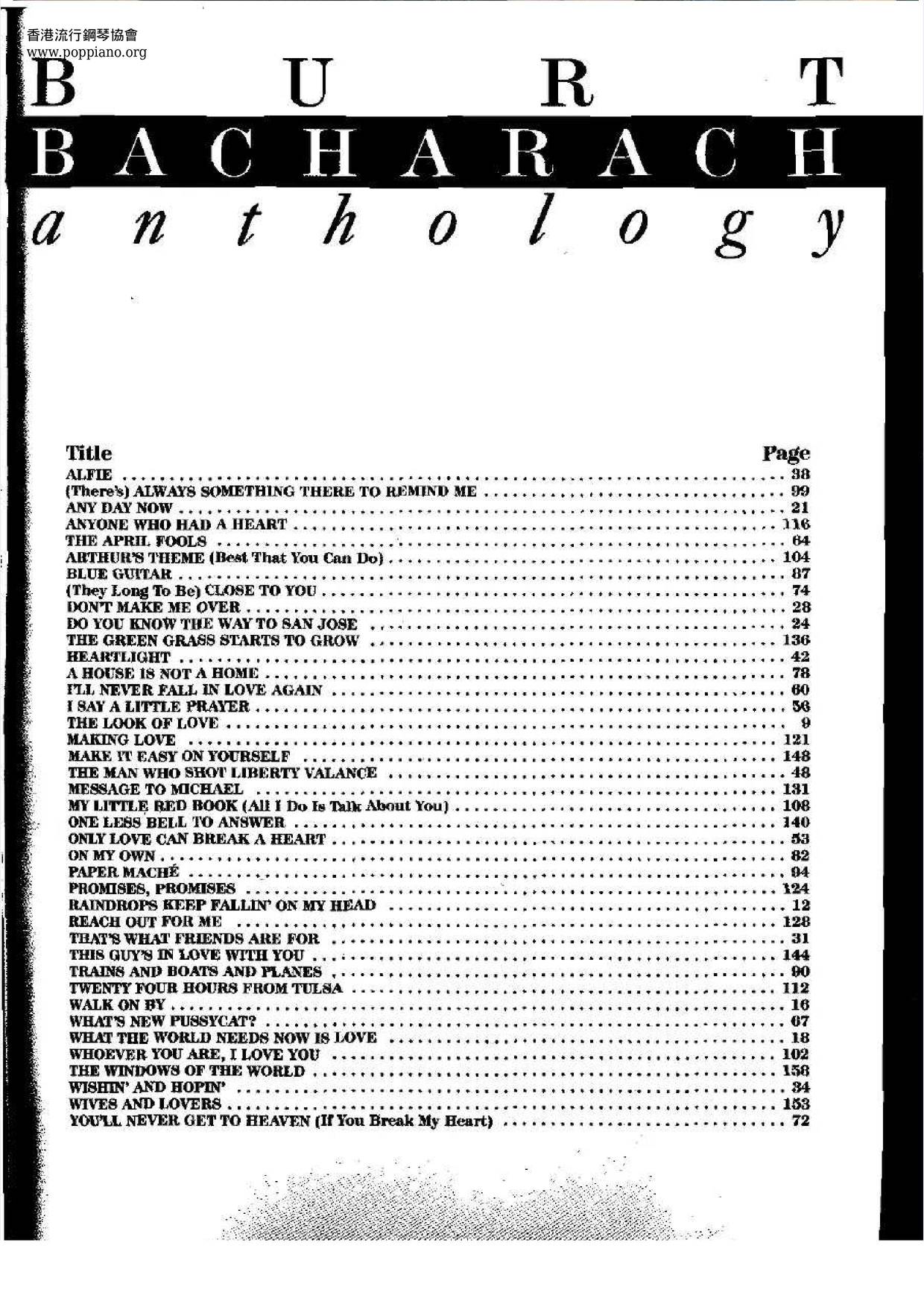 Burt Bacharach Anthology 155 Pages Score