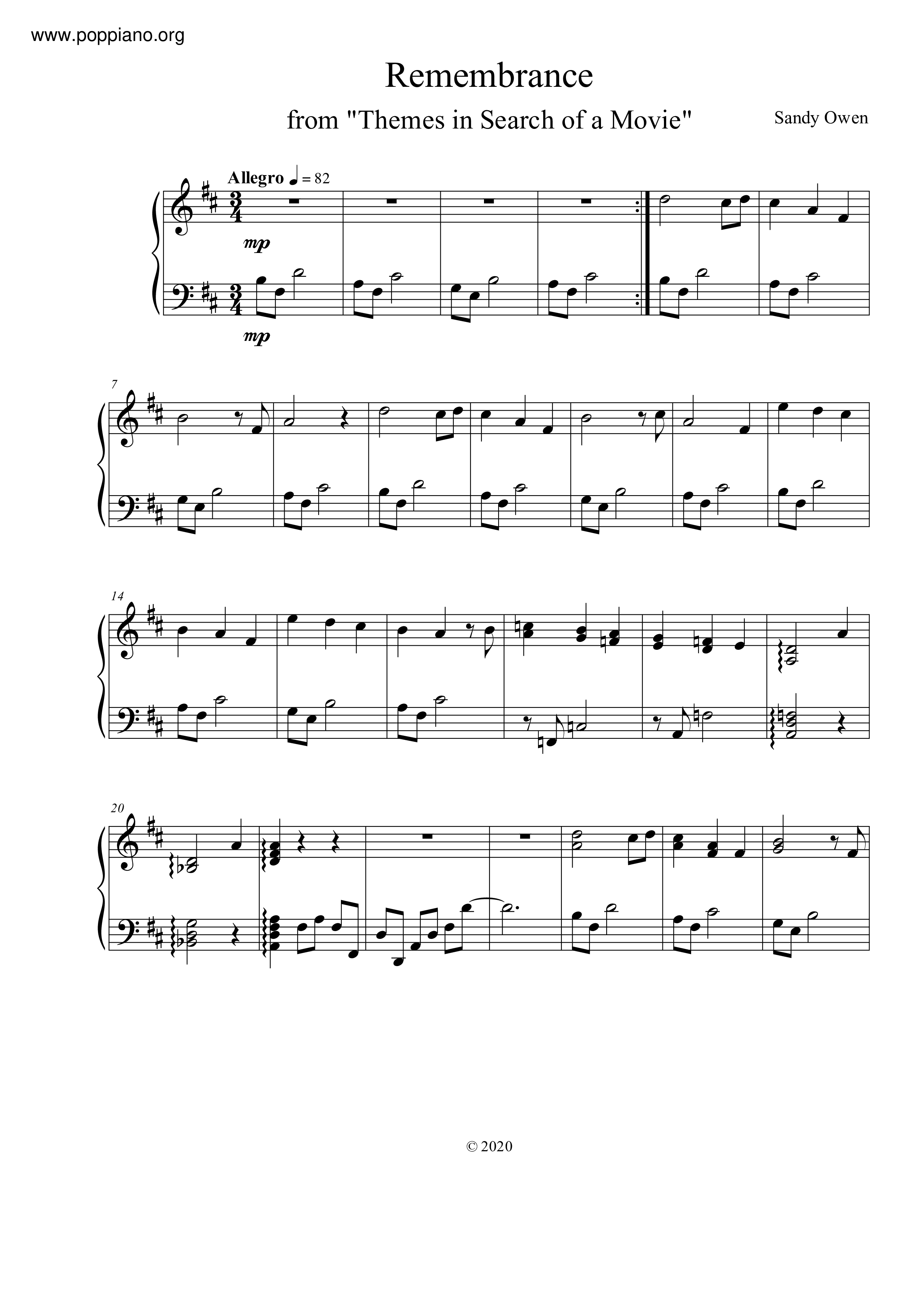Themes In Search Of A Movie - Remembrance Score