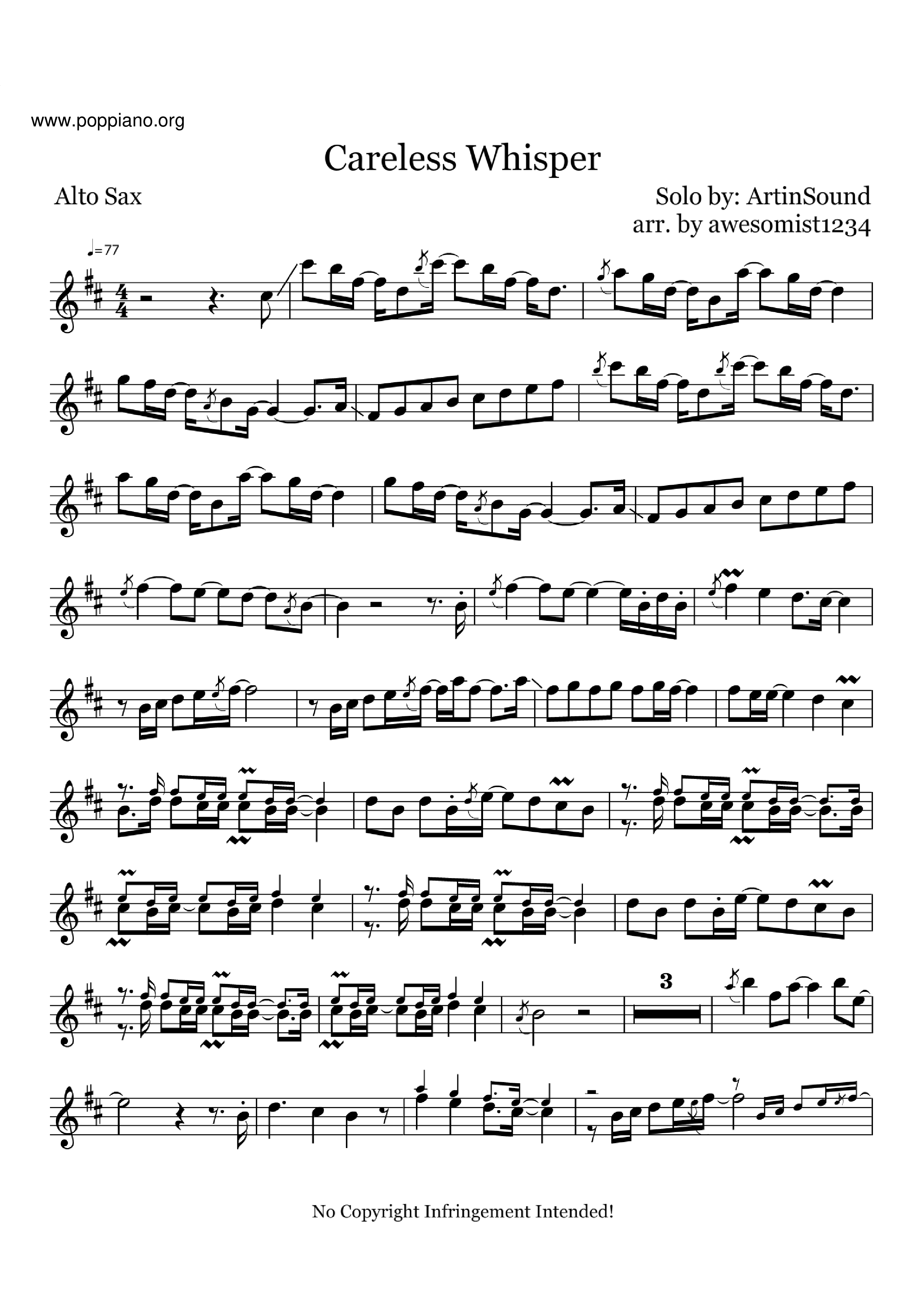 careless whisper sheet music