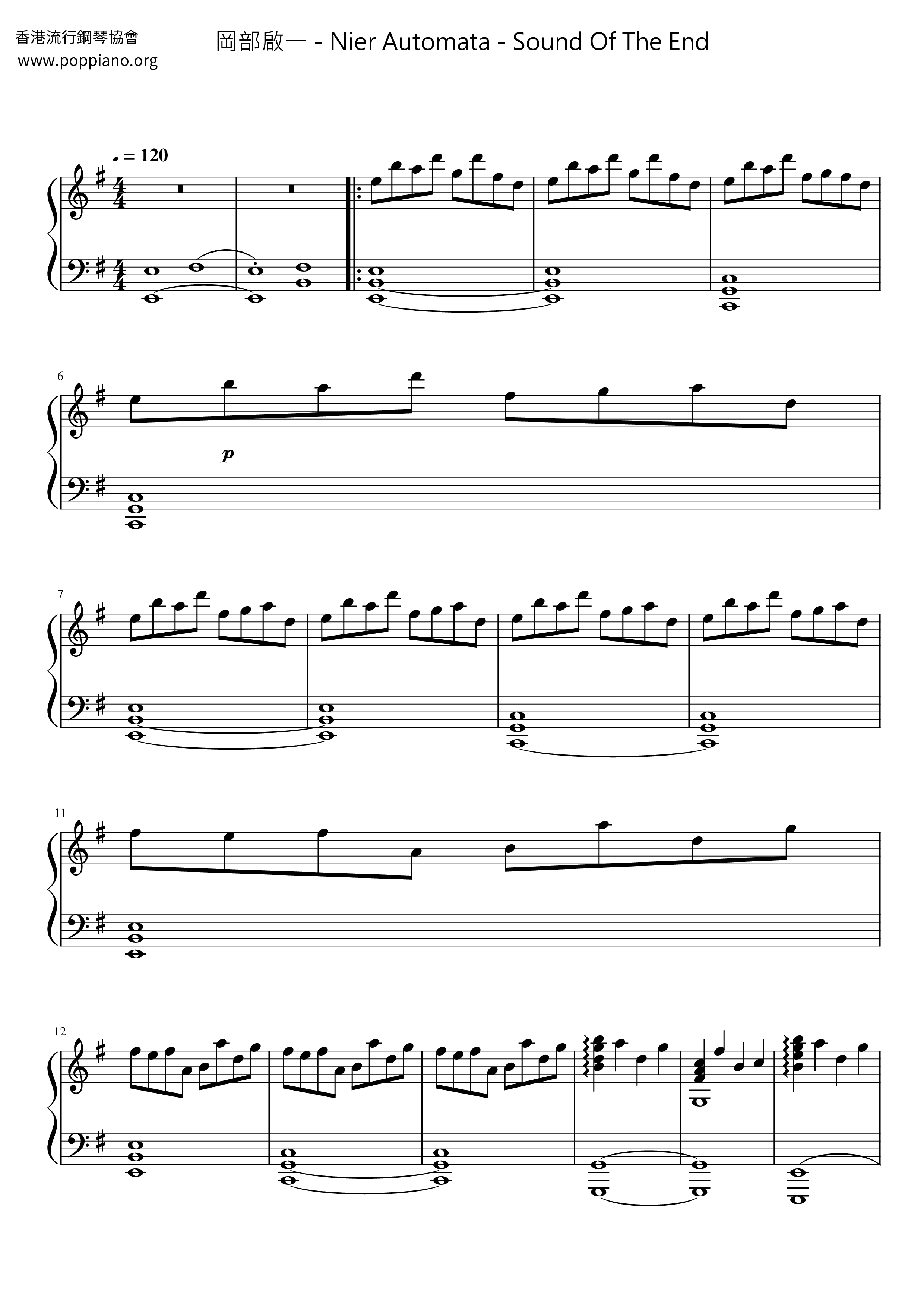 Nier Automata - Sound Of The Endピアノ譜
