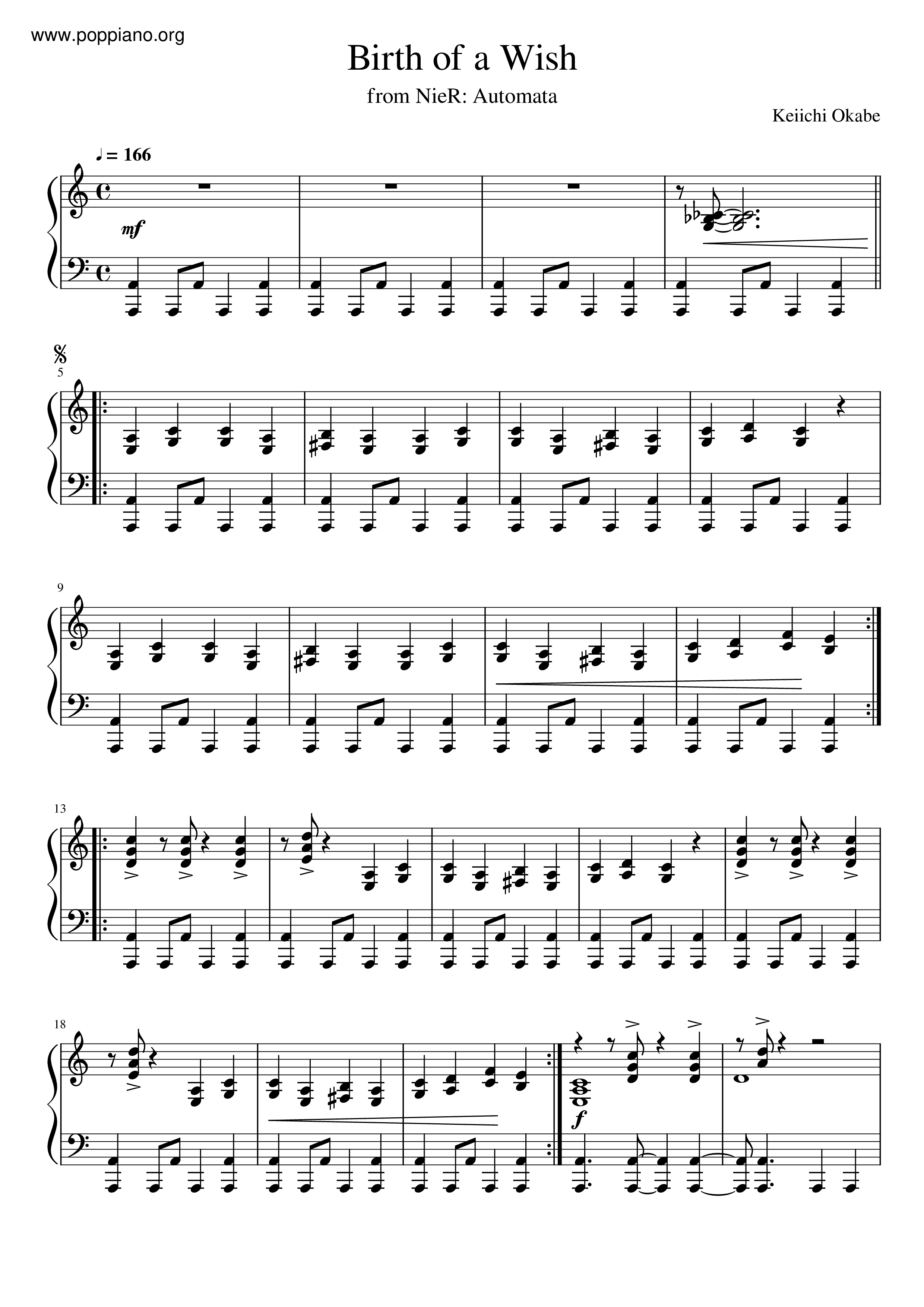 Nier Automata - Birth Of A Wishピアノ譜