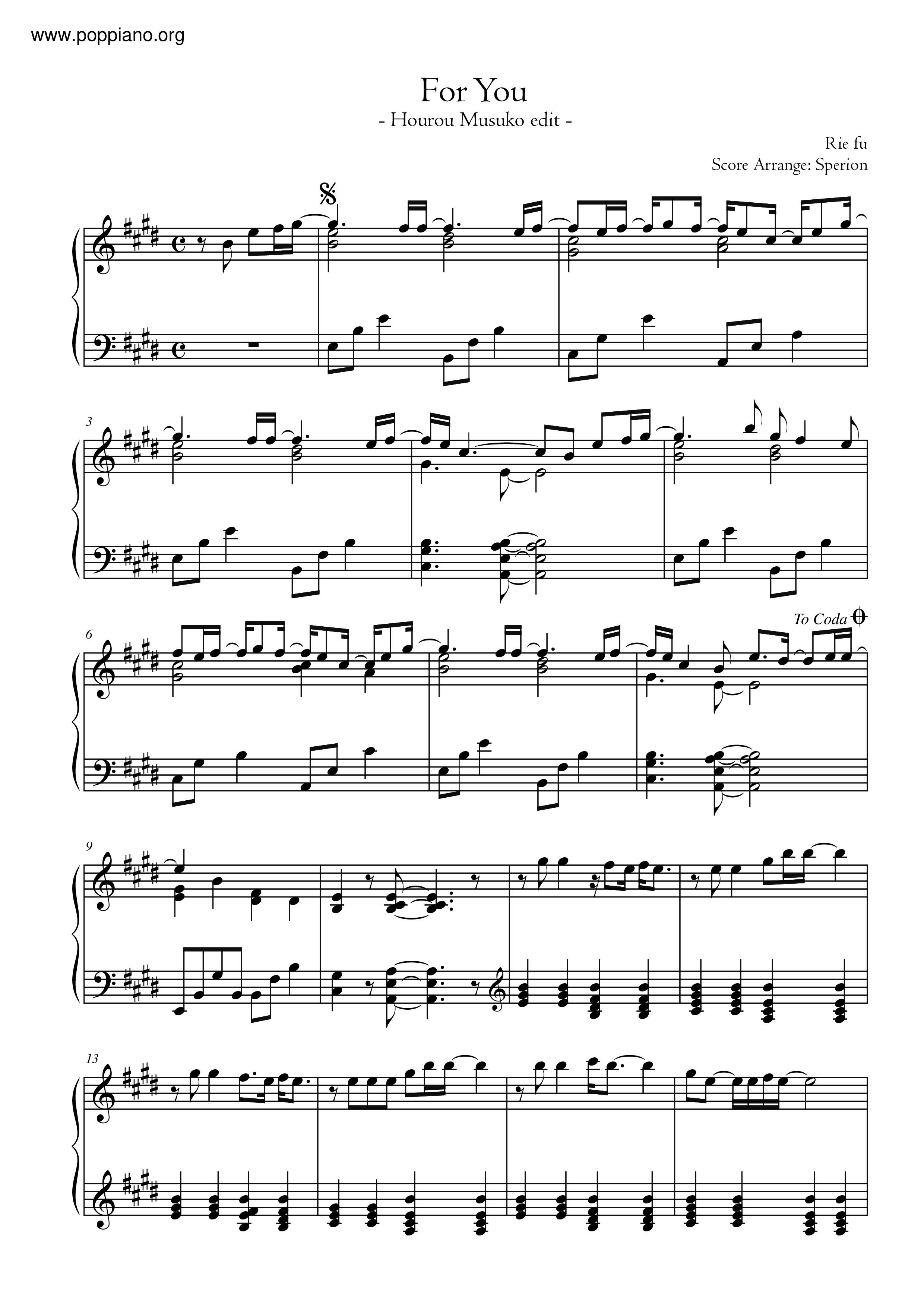 For You -Hourou Musuko Edit- Score