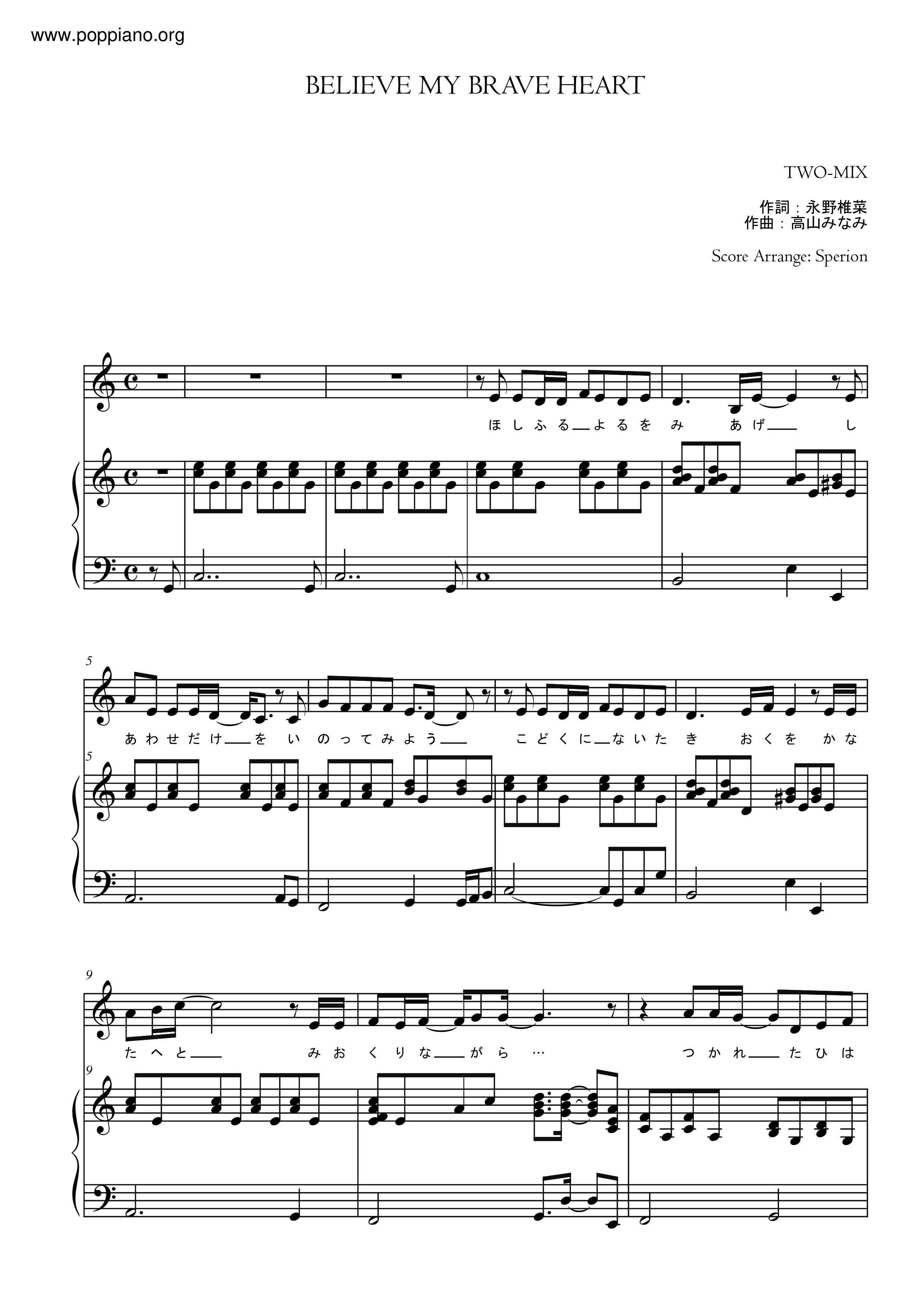 Believe My Brave Heart Score
