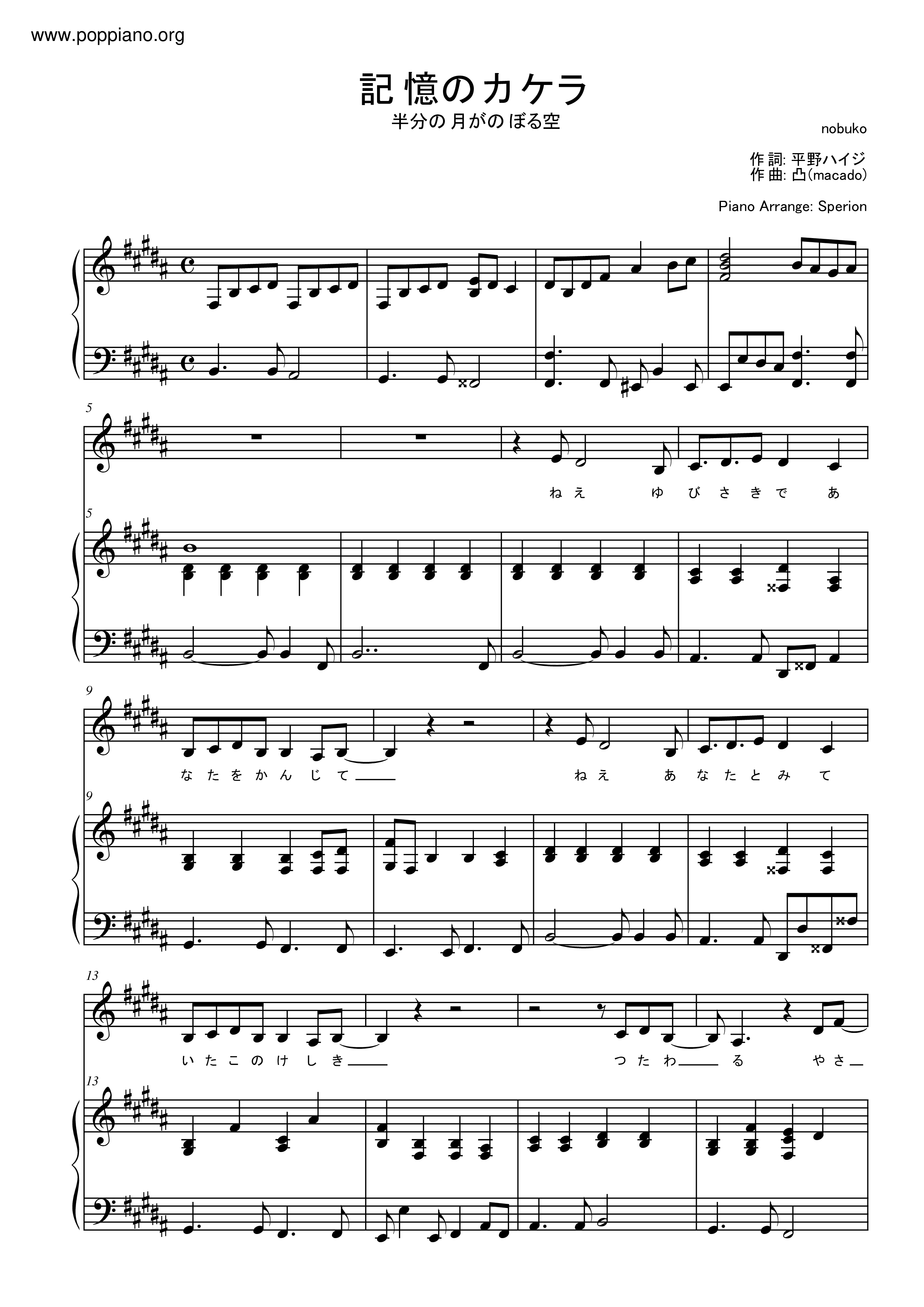 記憶のカケラ (Kioku No Kakera) / Nobuko Score
