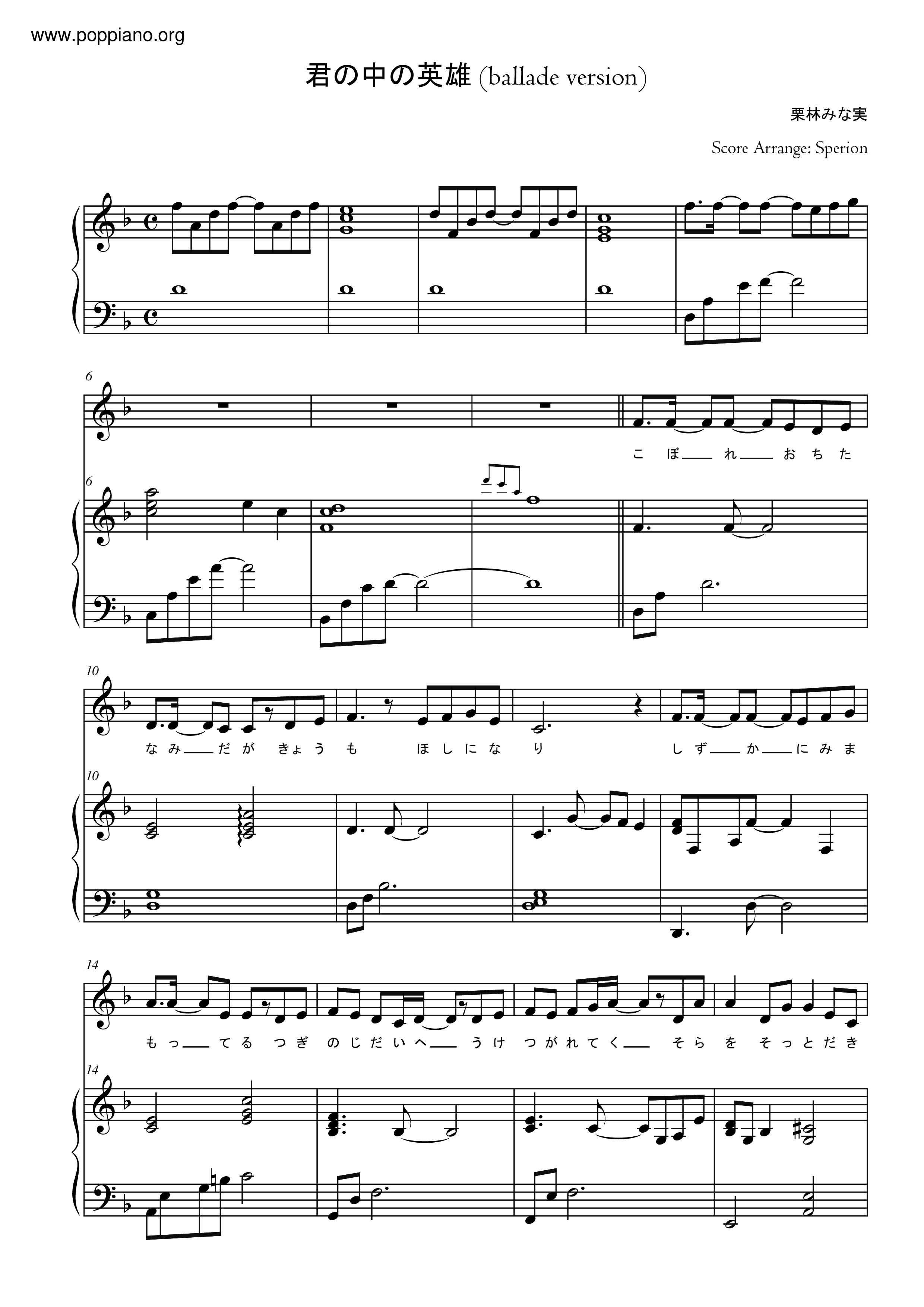 Hero In You Score
