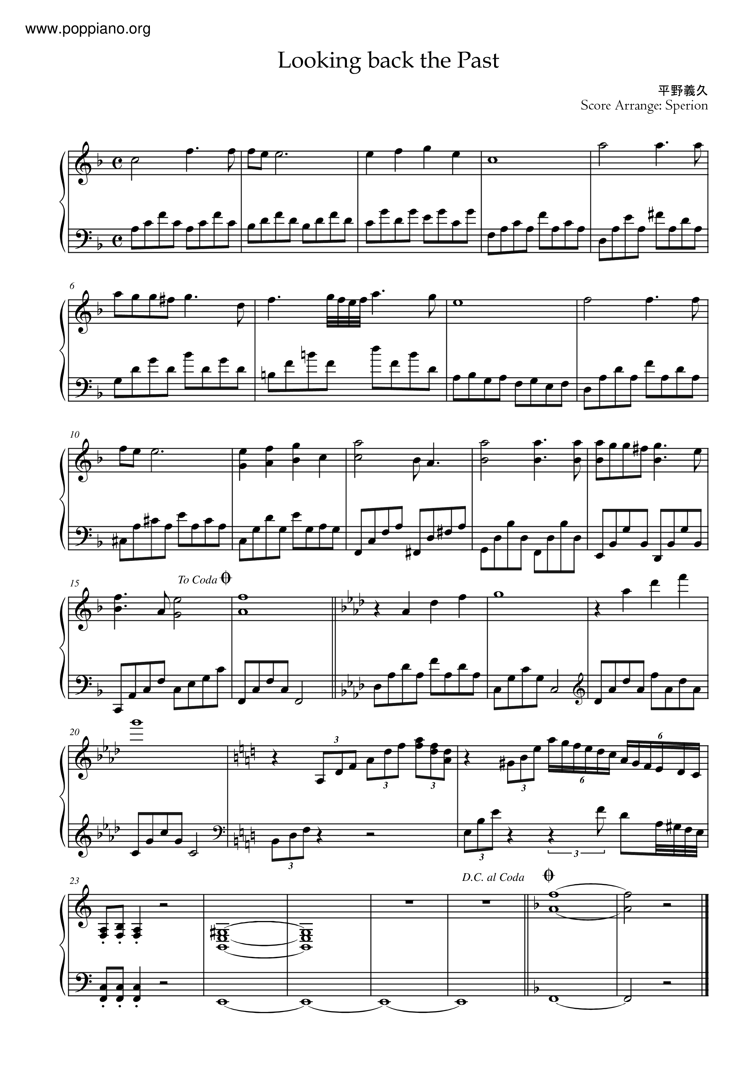 Looking Back The Past Score