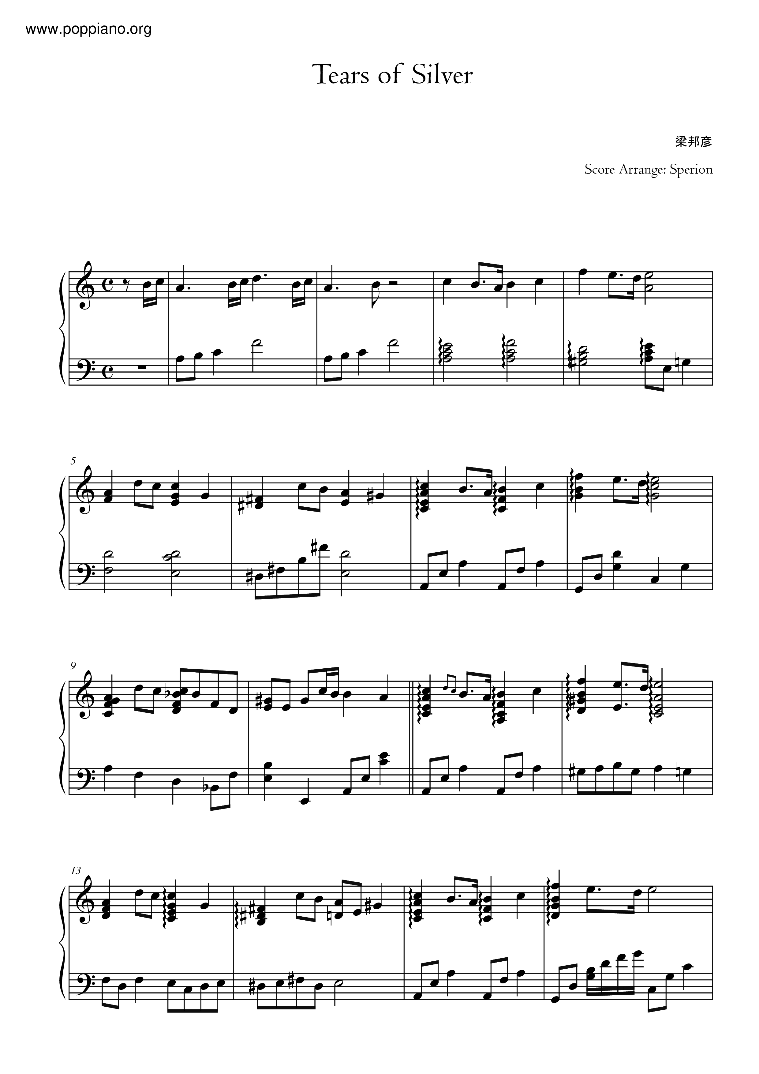 Tears Of Silver Score