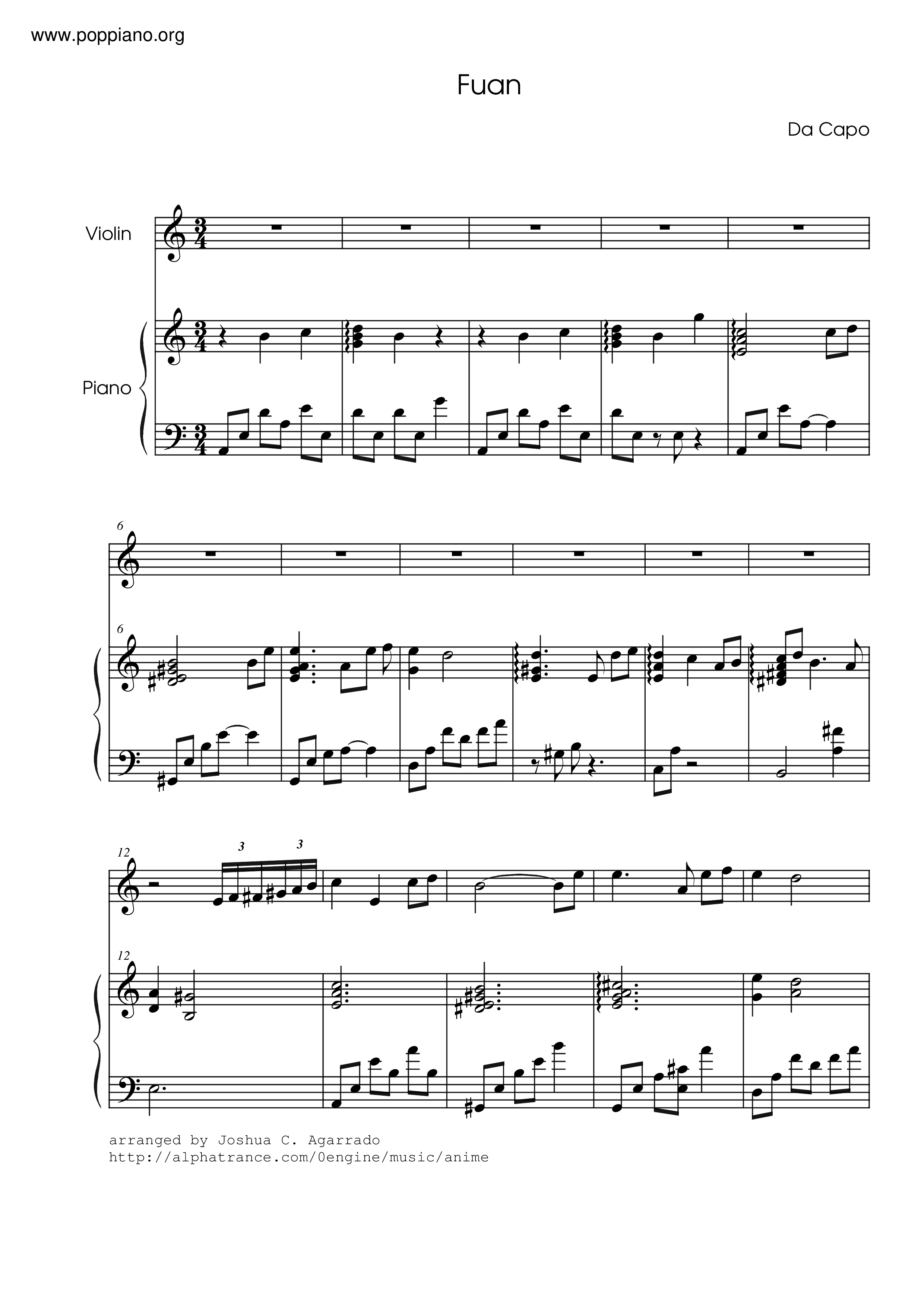Da Capo II OST - Fuanピアノ譜