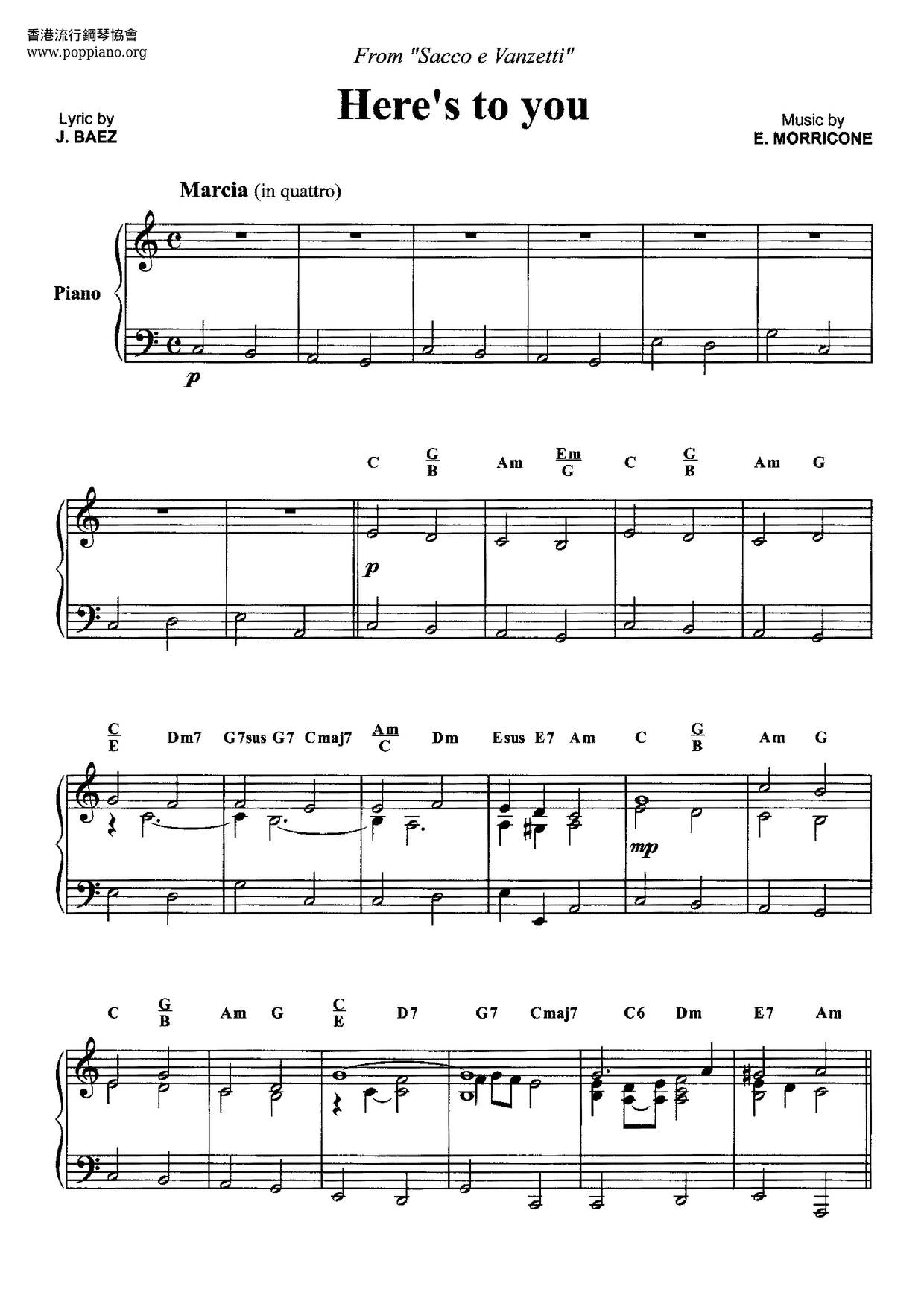 Here's to you (feat. Joan Baez) Score