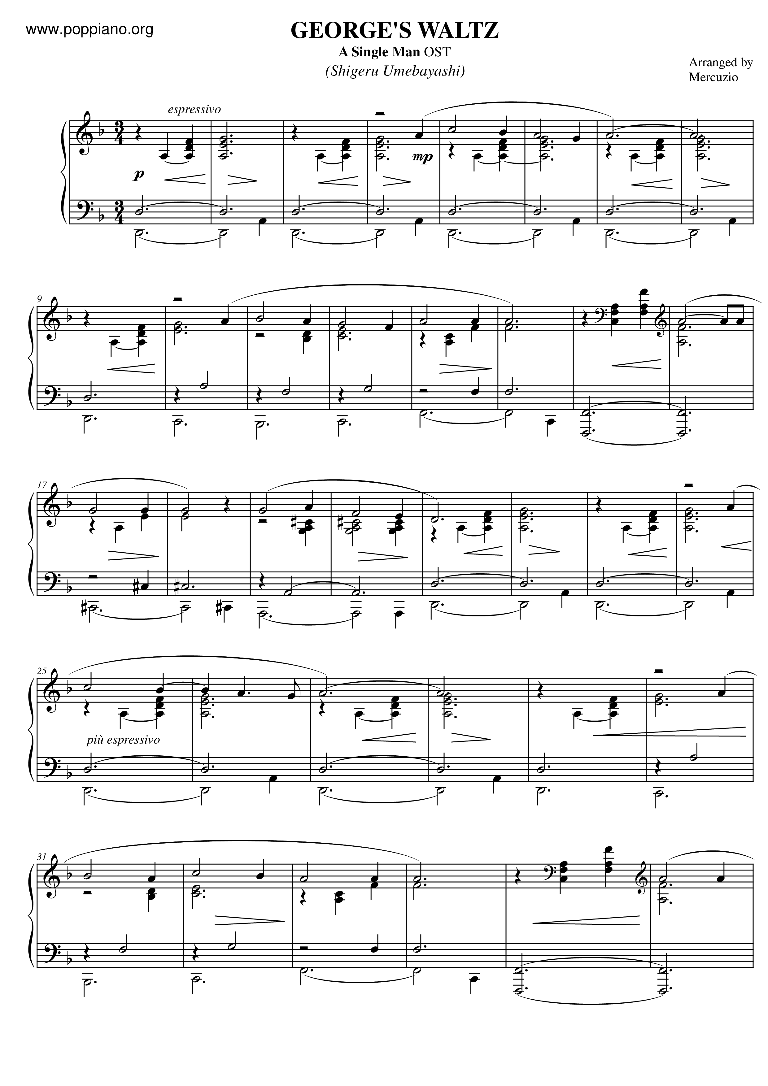 A Single Man - George's Waltzピアノ譜