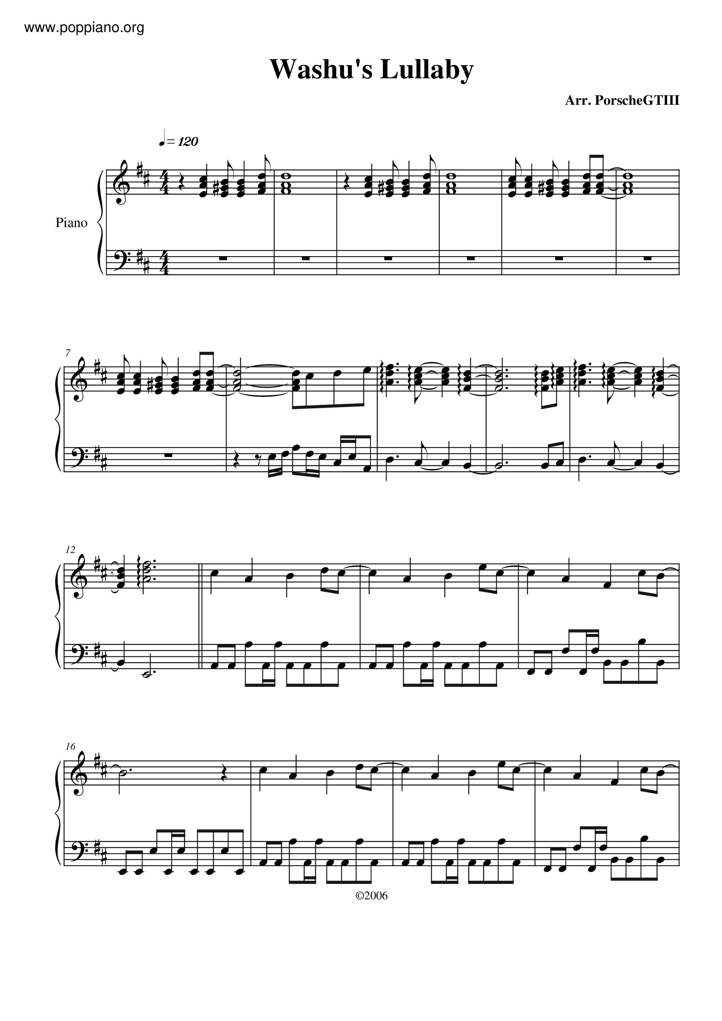 Washus Lullaby Score