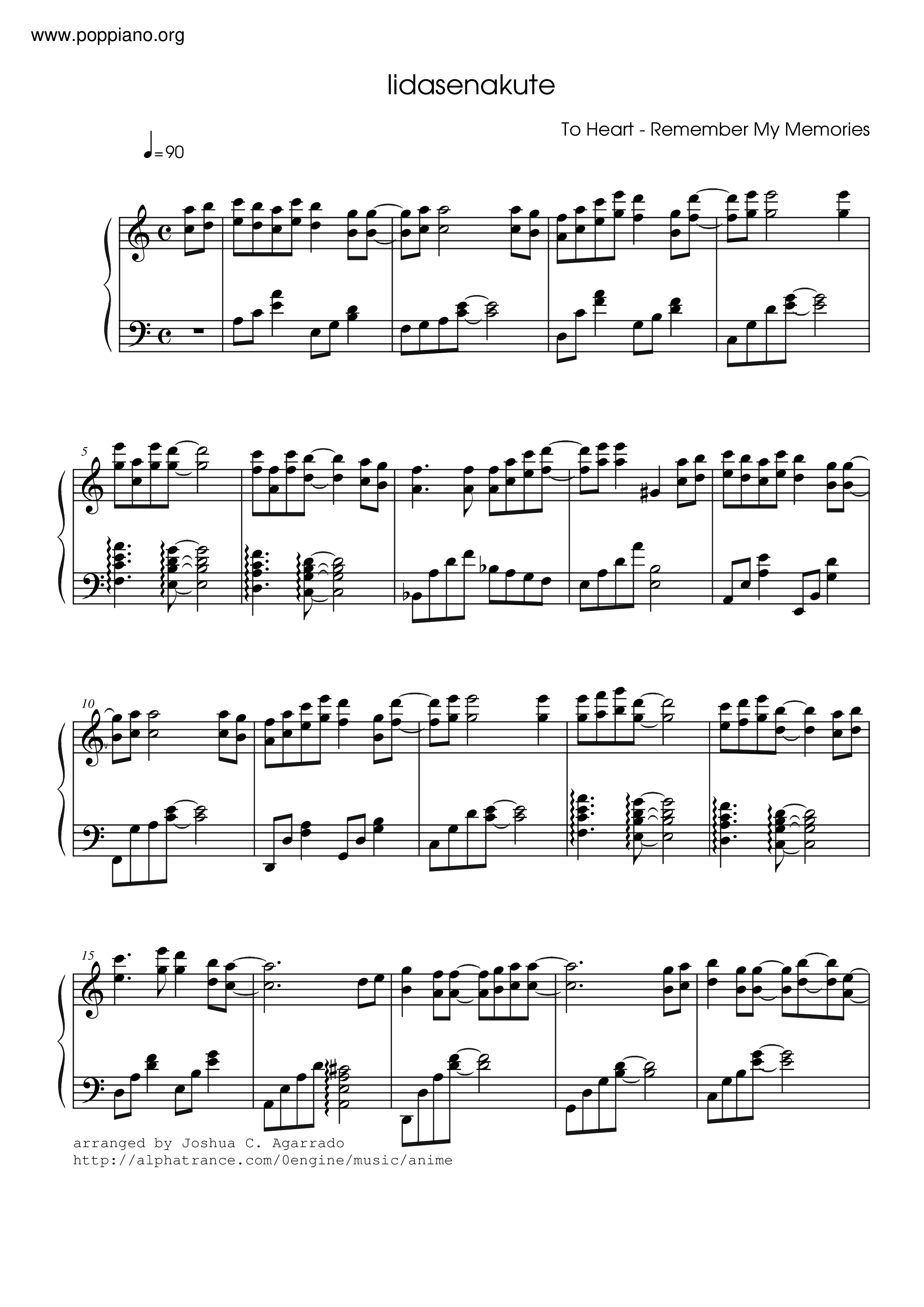 ☆To Heart Remember My Memories - Iidasenakute ピアノ譜pdf