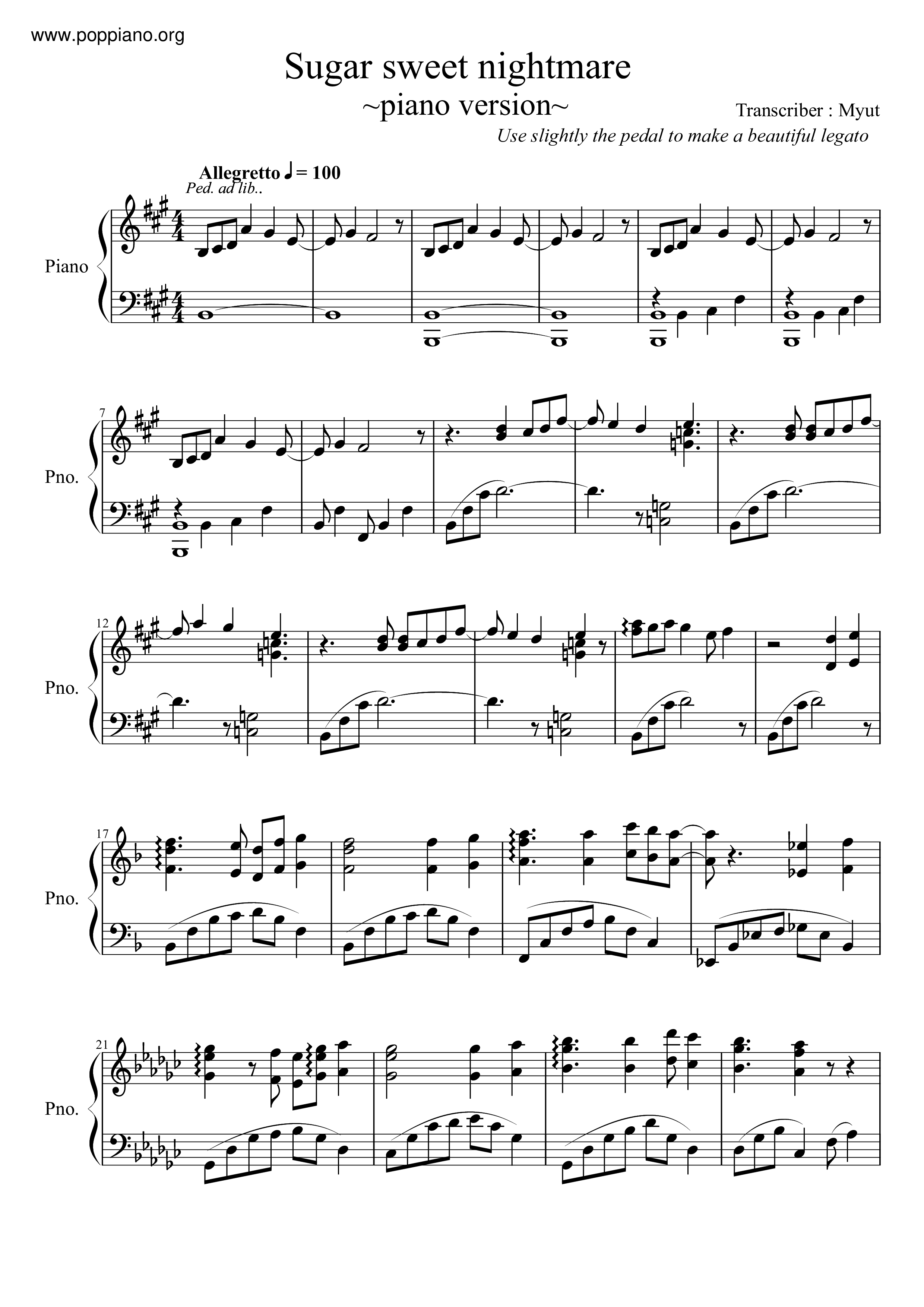 Sugar Sweet Nightmare~Piano Version~ピアノ譜