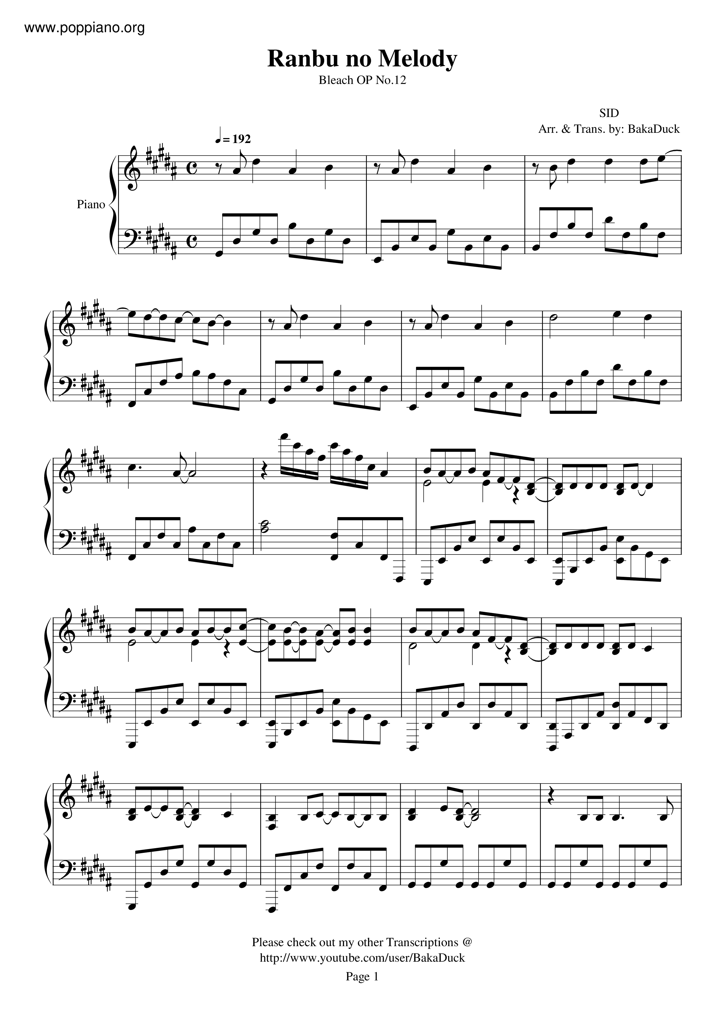 Ranbu No Melody Score