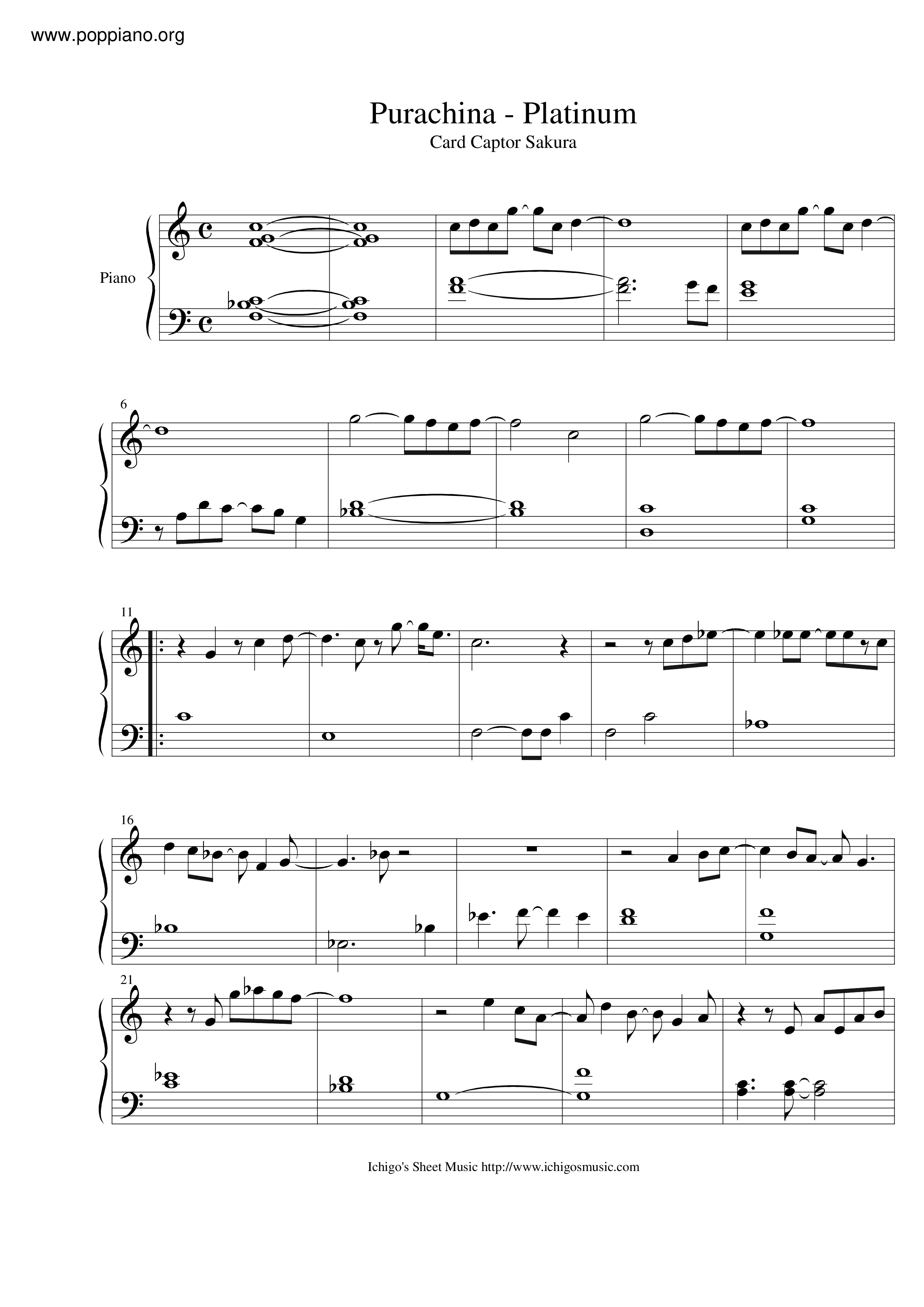 ☆カードキャプターさくら - Purachina - Platinum ピアノ譜pdf